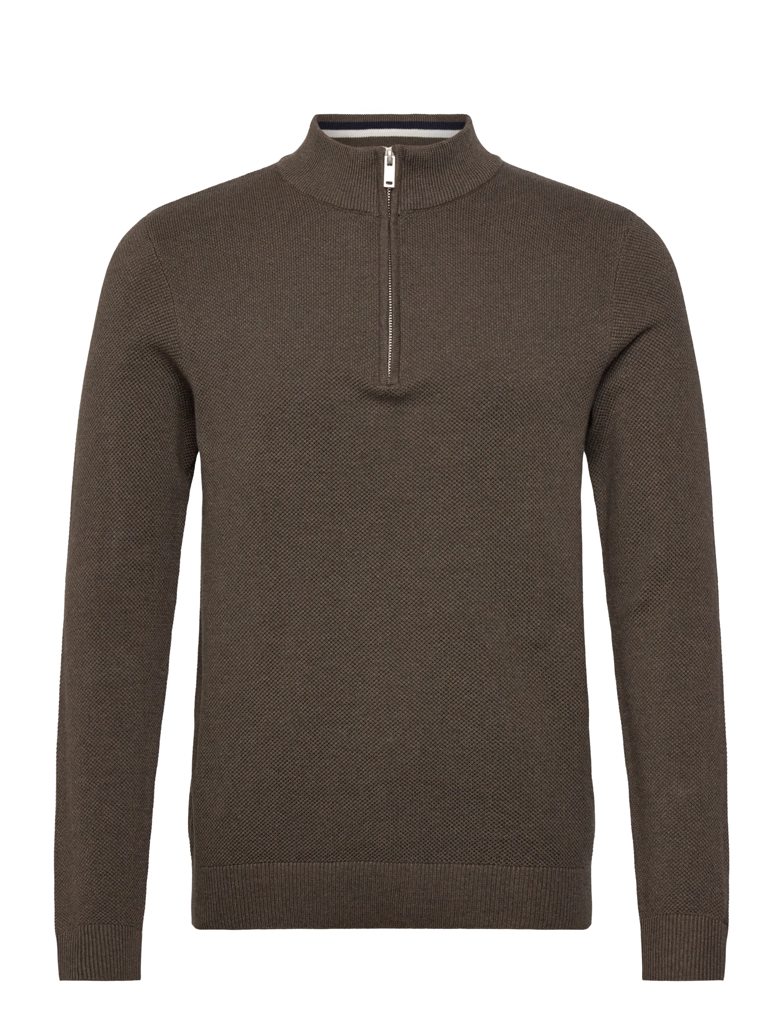 Lindbergh Structure zip neck knit - Lindbergh - DK BROWN MEL / brown