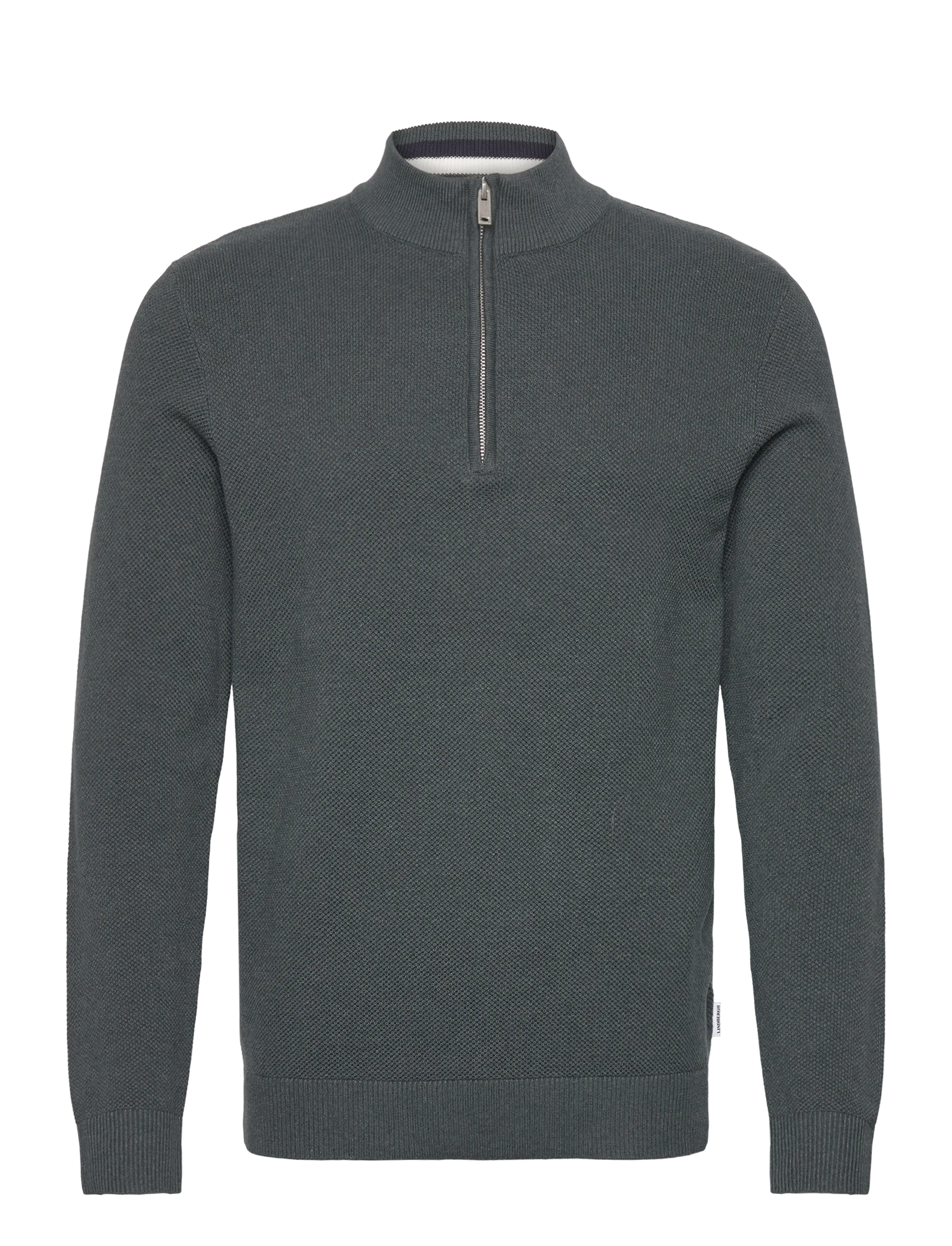 Lindbergh Structure zip neck knit - Polokrage - DUSTY GREEN MEL / grey