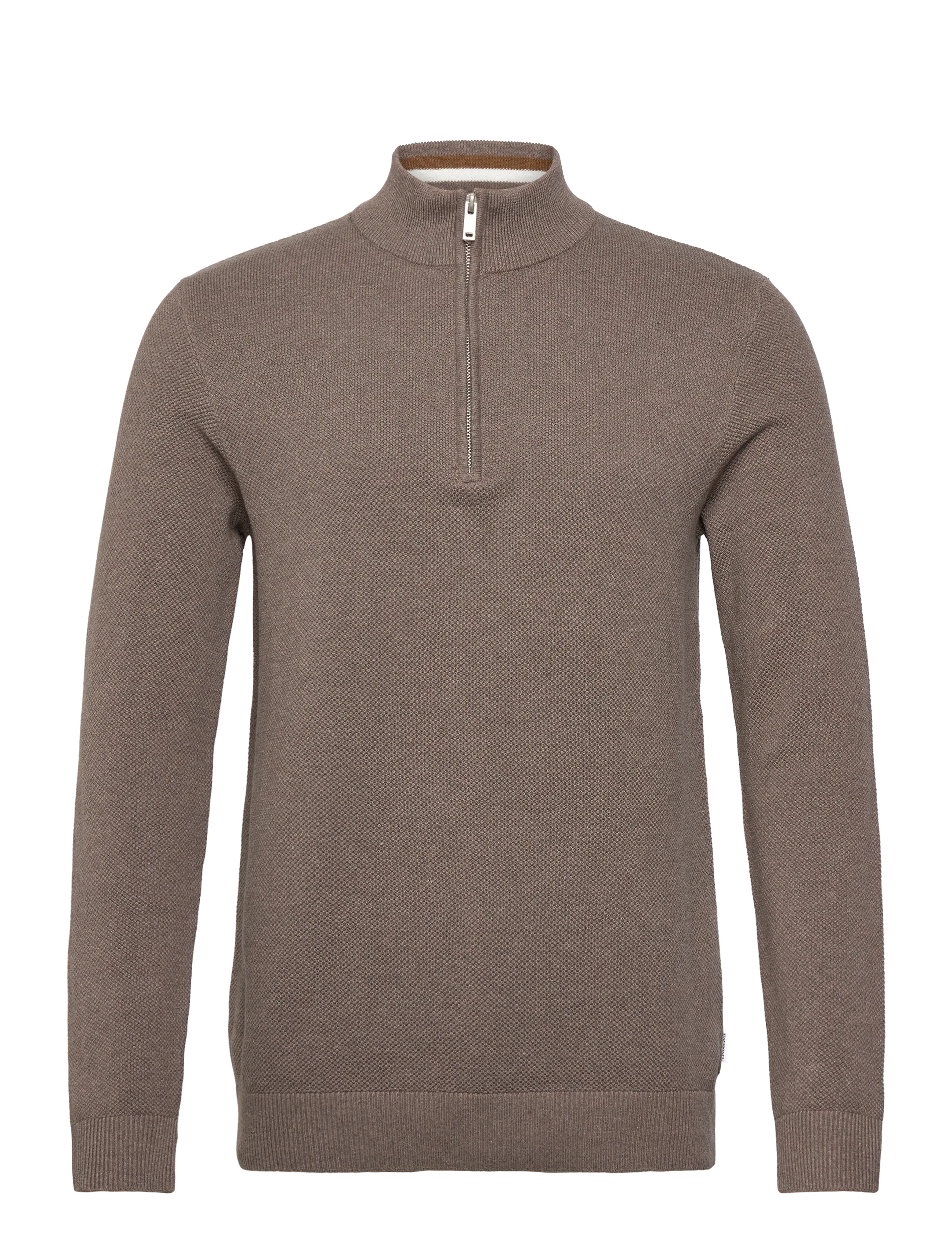 Lindbergh Structure zip neck knit - Lindbergh - DUSTY SAND MEL / brown