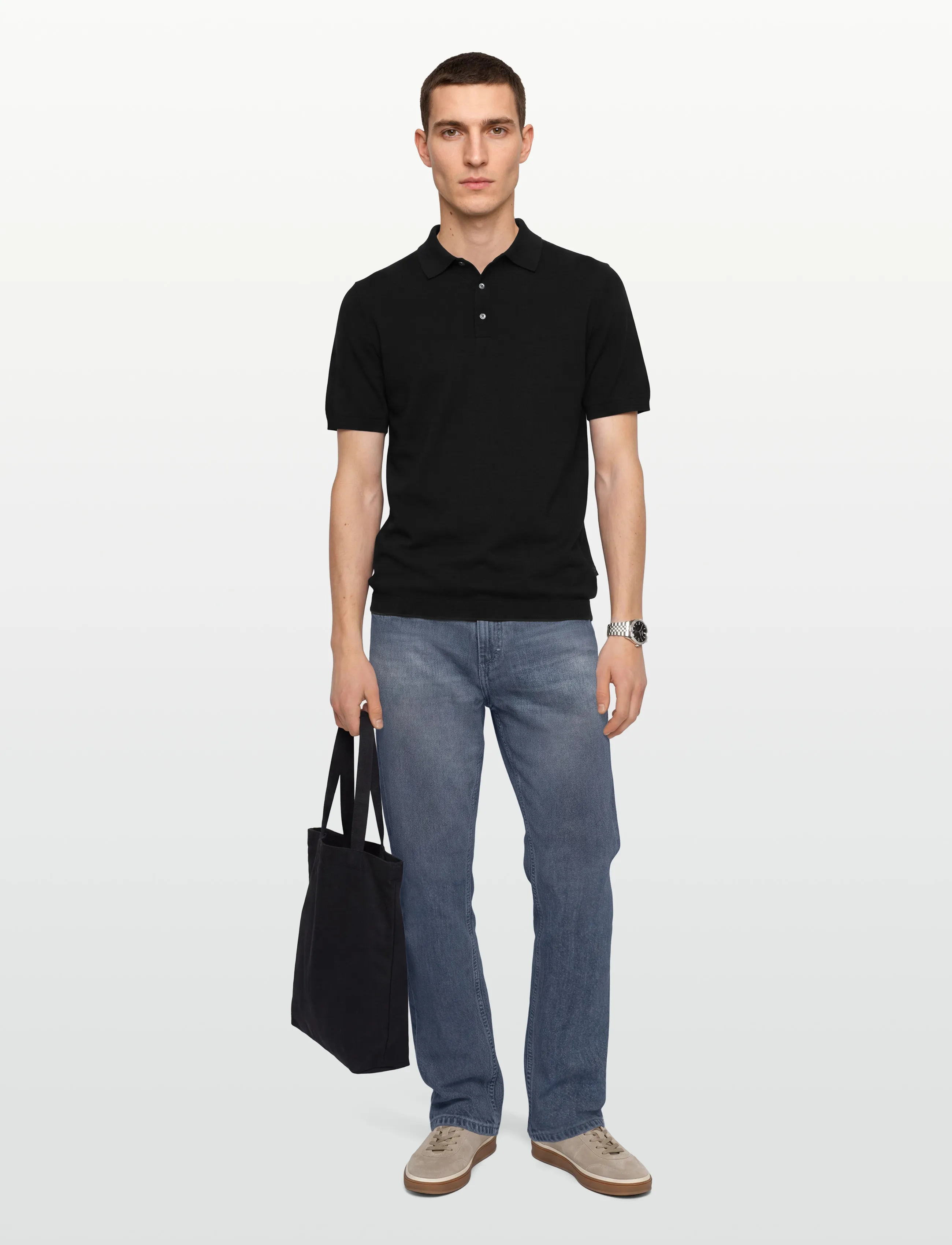 Lindbergh Polo S/S With Buttons, S, Polos, Schwarz - Short-sleeved, Männerswear