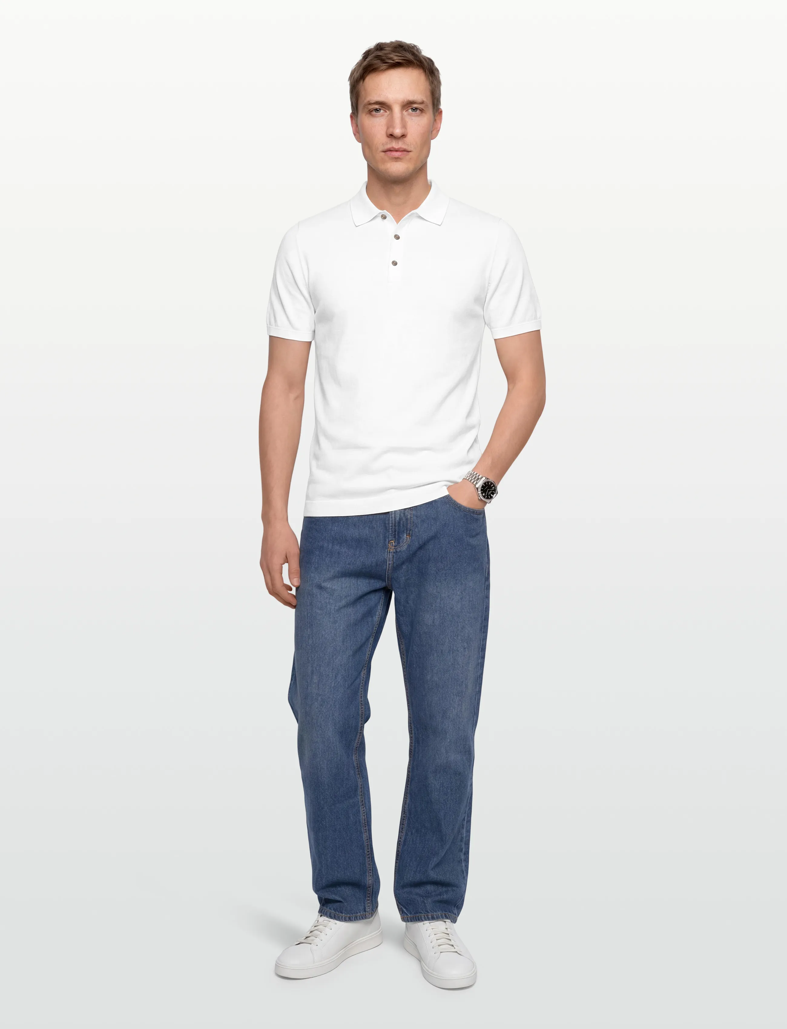 Lindbergh Polo S/S with buttons - Poloshirts - WHITE / white