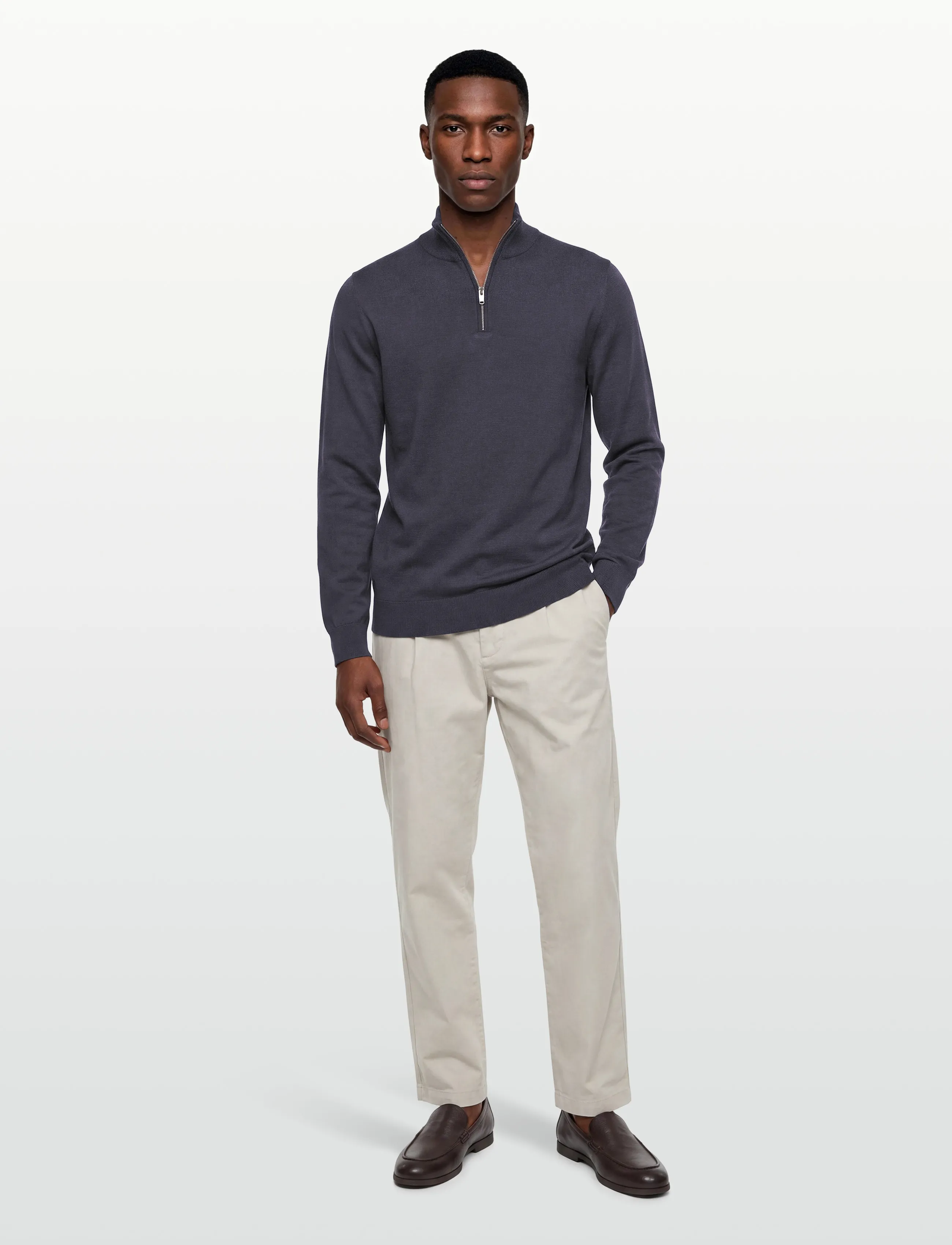Lindbergh Half Zip With High Neck, L, Knitwear, Grau - Jumpers, Männerswear