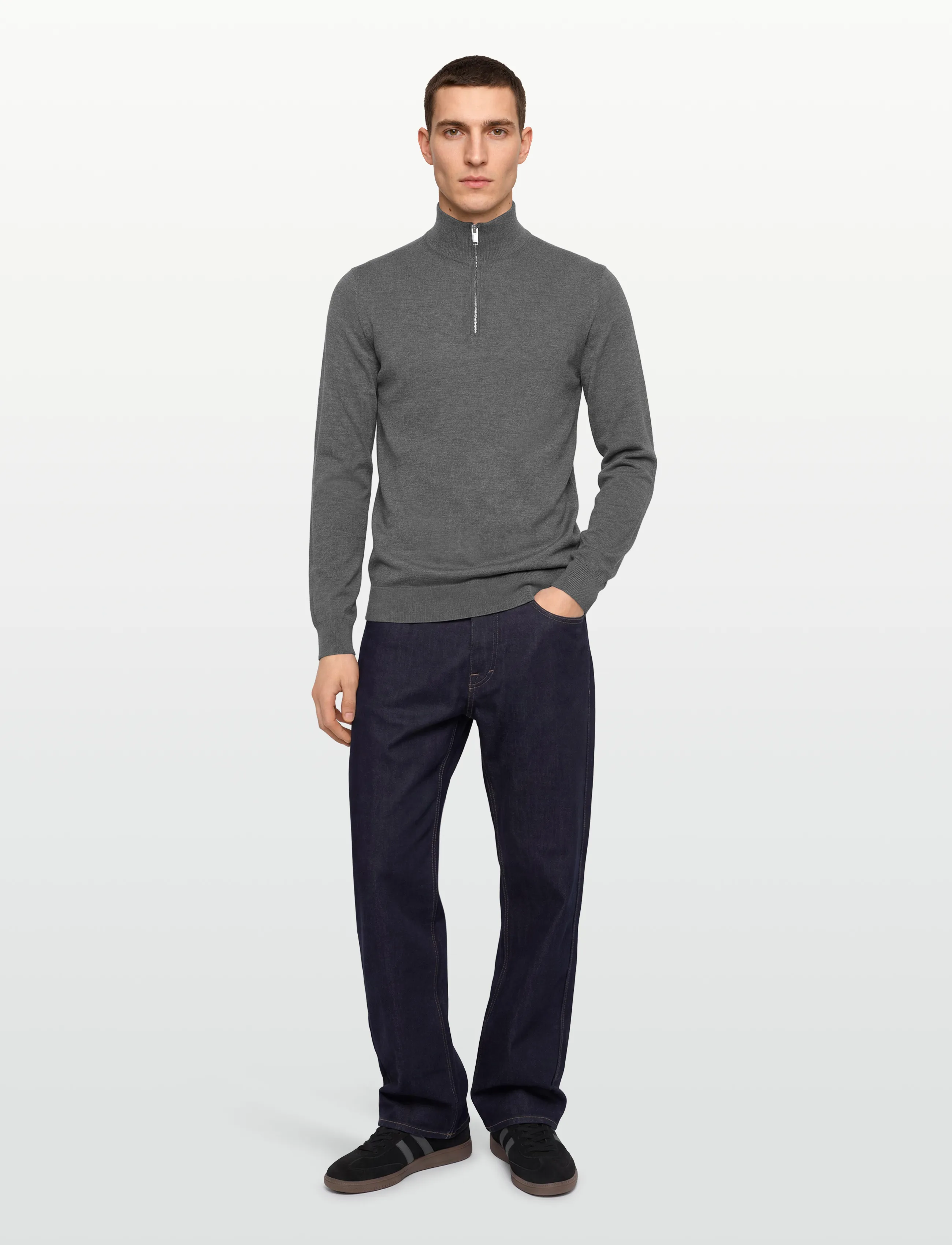 Lindbergh Half Zip With High Neck, XL, Knitwear, Grau - Jumpers, Männerswear