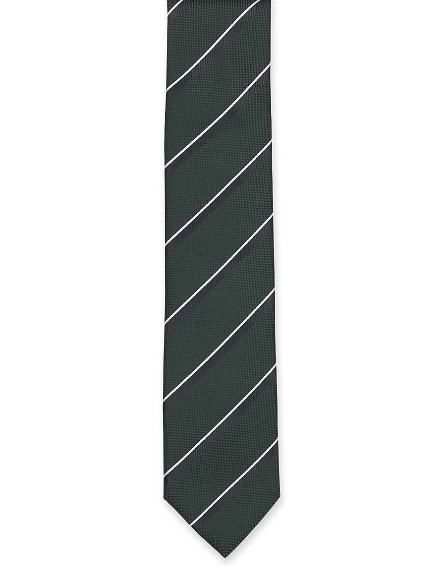 Lindbergh - Polyester tie with stripe 7 cm - slips - dk green - 0