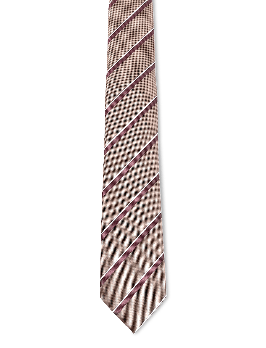 Lindbergh - Polyester tie with stripe 7 cm - krawatten - dk sand - 0