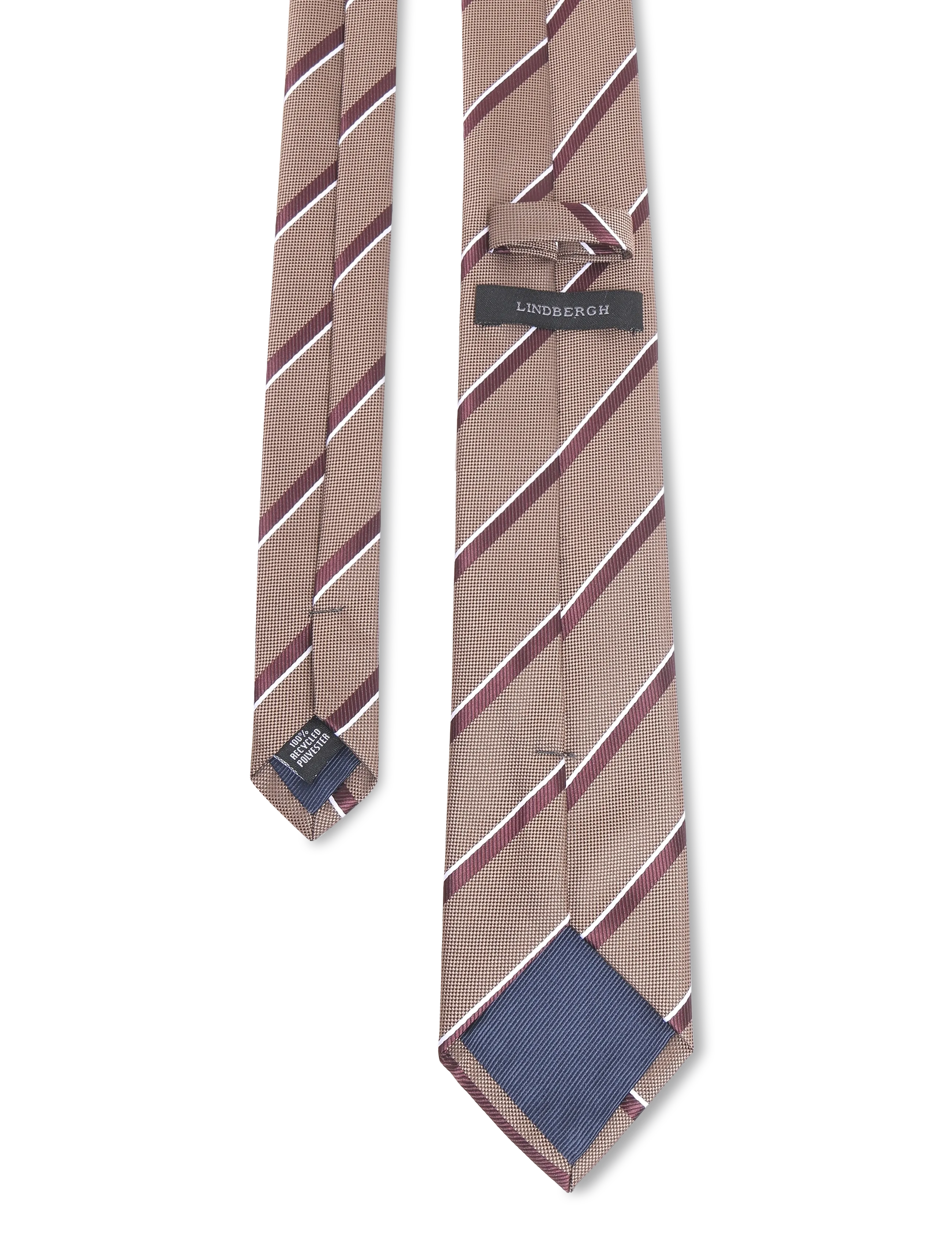Lindbergh - Polyester tie with stripe 7 cm - dk sand - 1