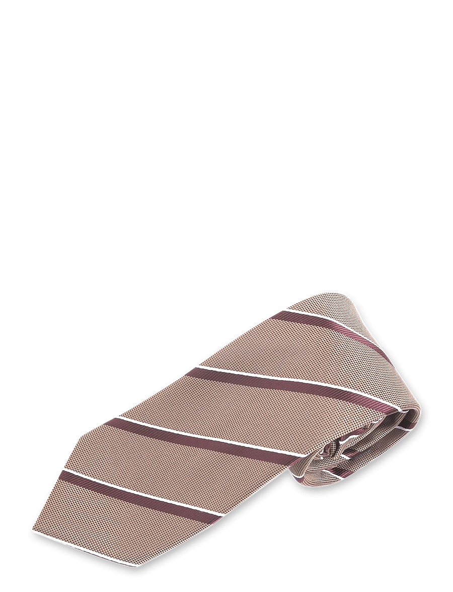 Lindbergh - Polyester tie with stripe 7 cm - krawatten - dk sand - 2