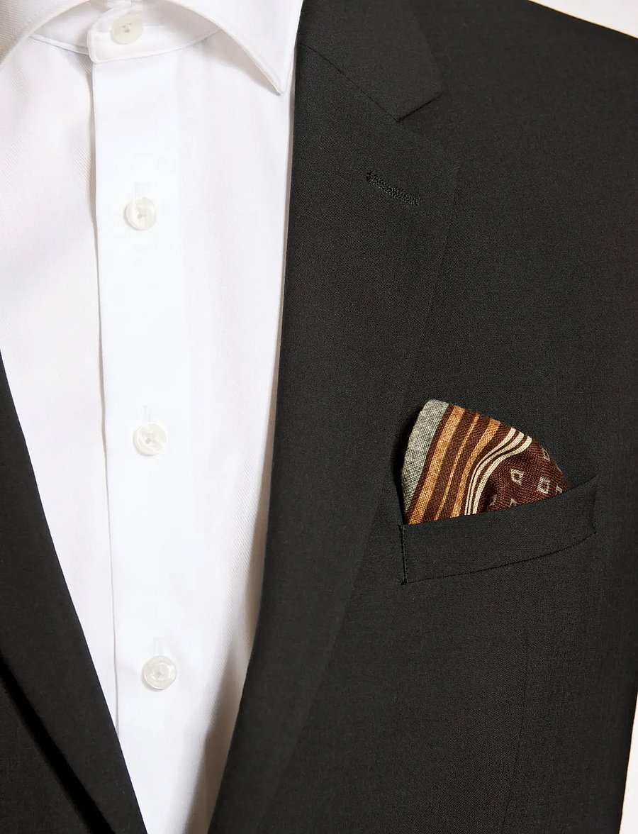 Lindbergh - Wool hankie with pattern - einstecktücher - brown - 2