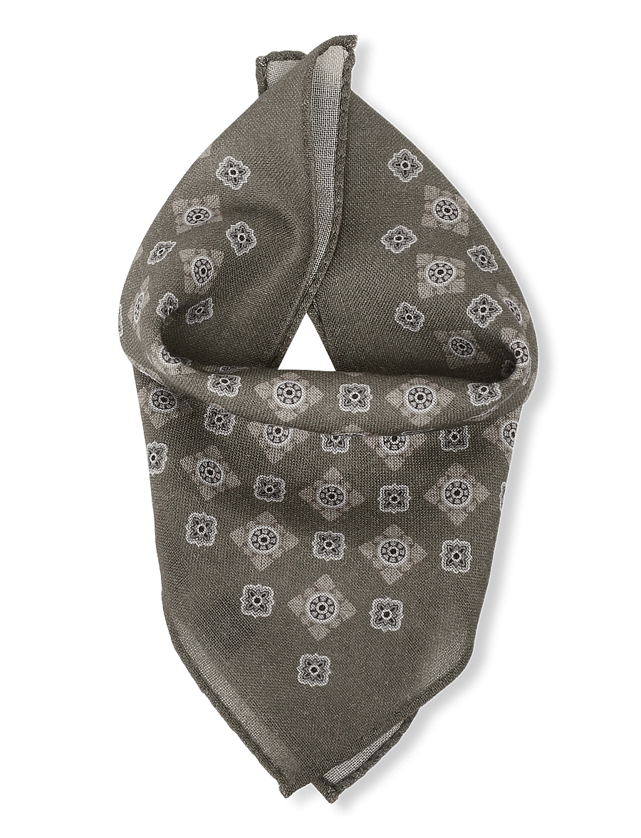 Lindbergh - Wool hankie with pattern - einstecktücher - olive - 0