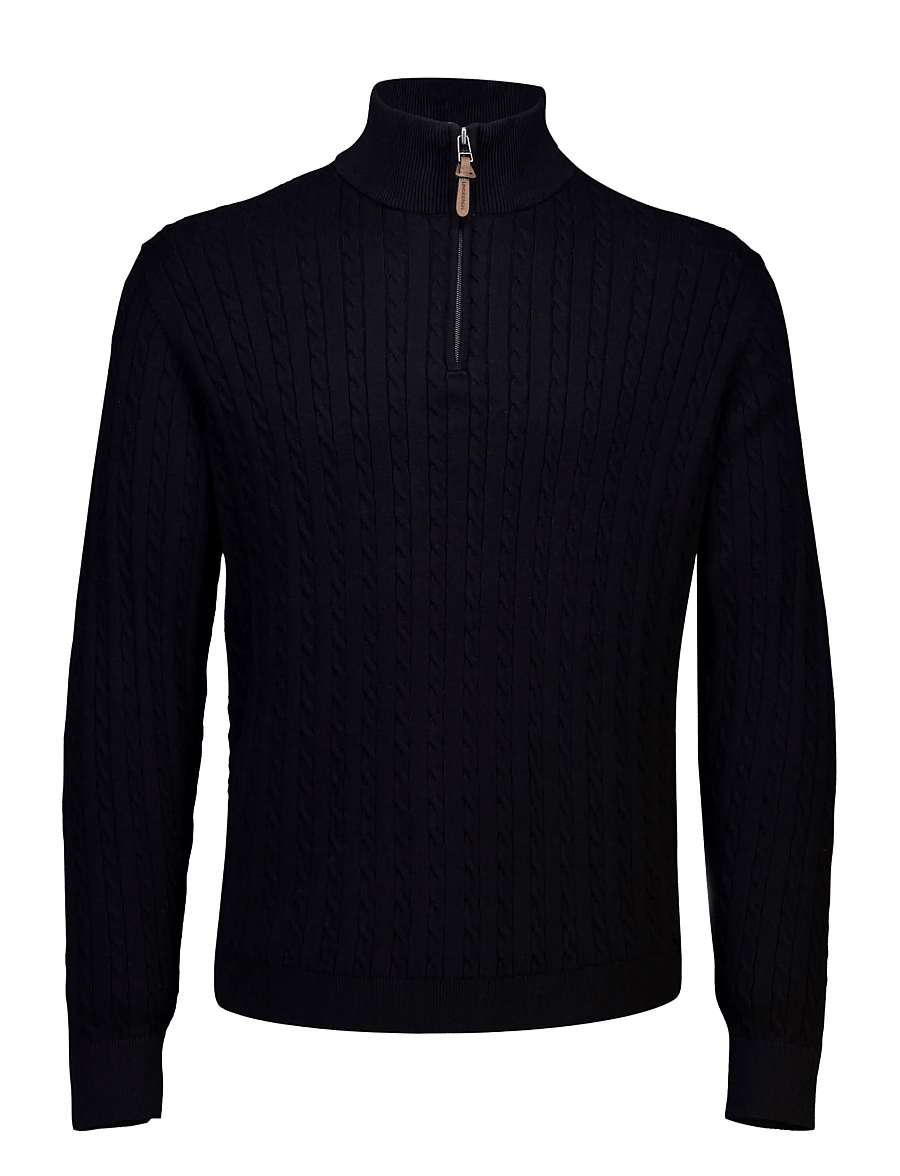 Lindbergh - 1/2 zip cable knit - halfzip strik - black - 1