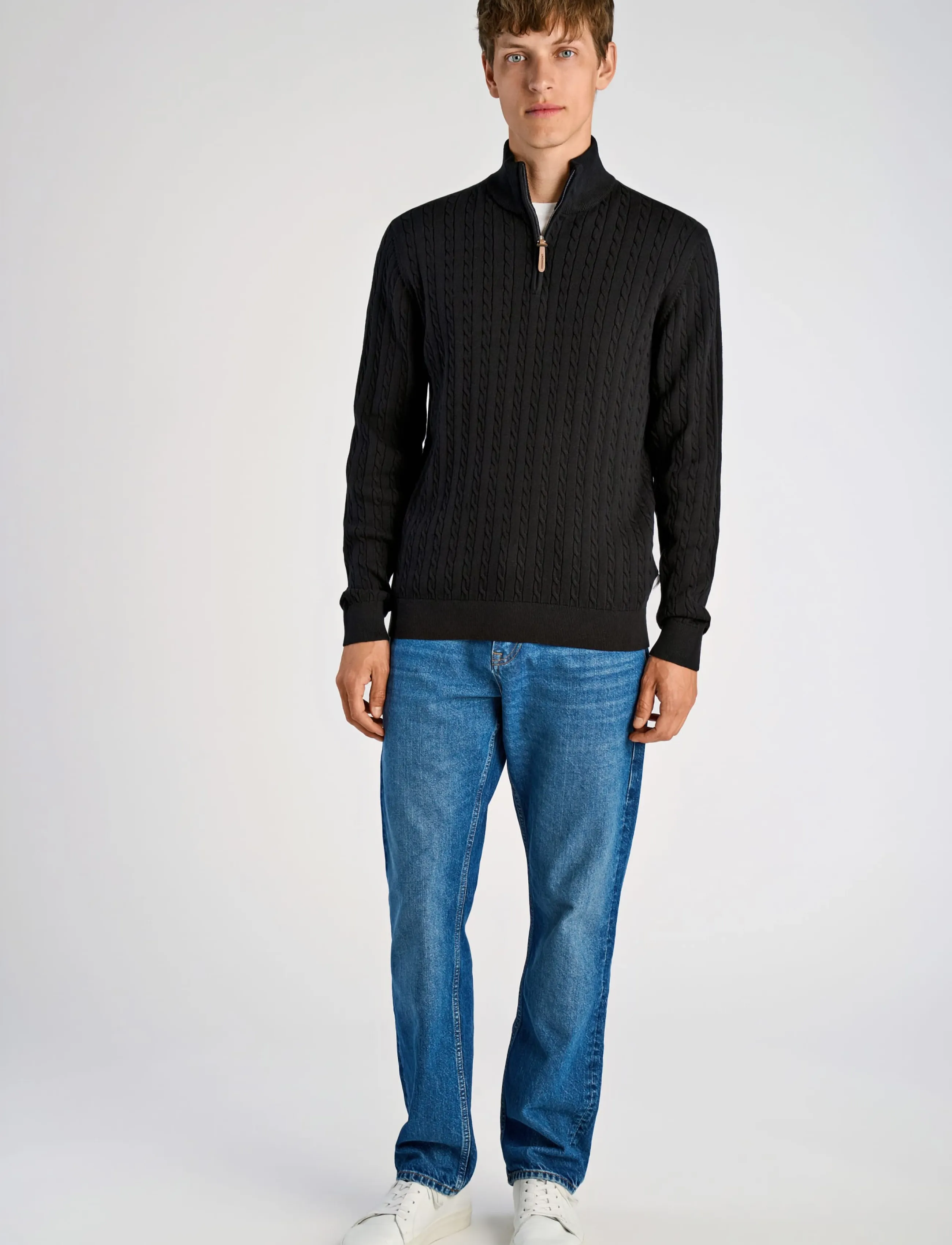 Lindbergh 1/2 Zip Cable Knit, M, Knitwear, Schwarz - Half Jumpers, Männerswear