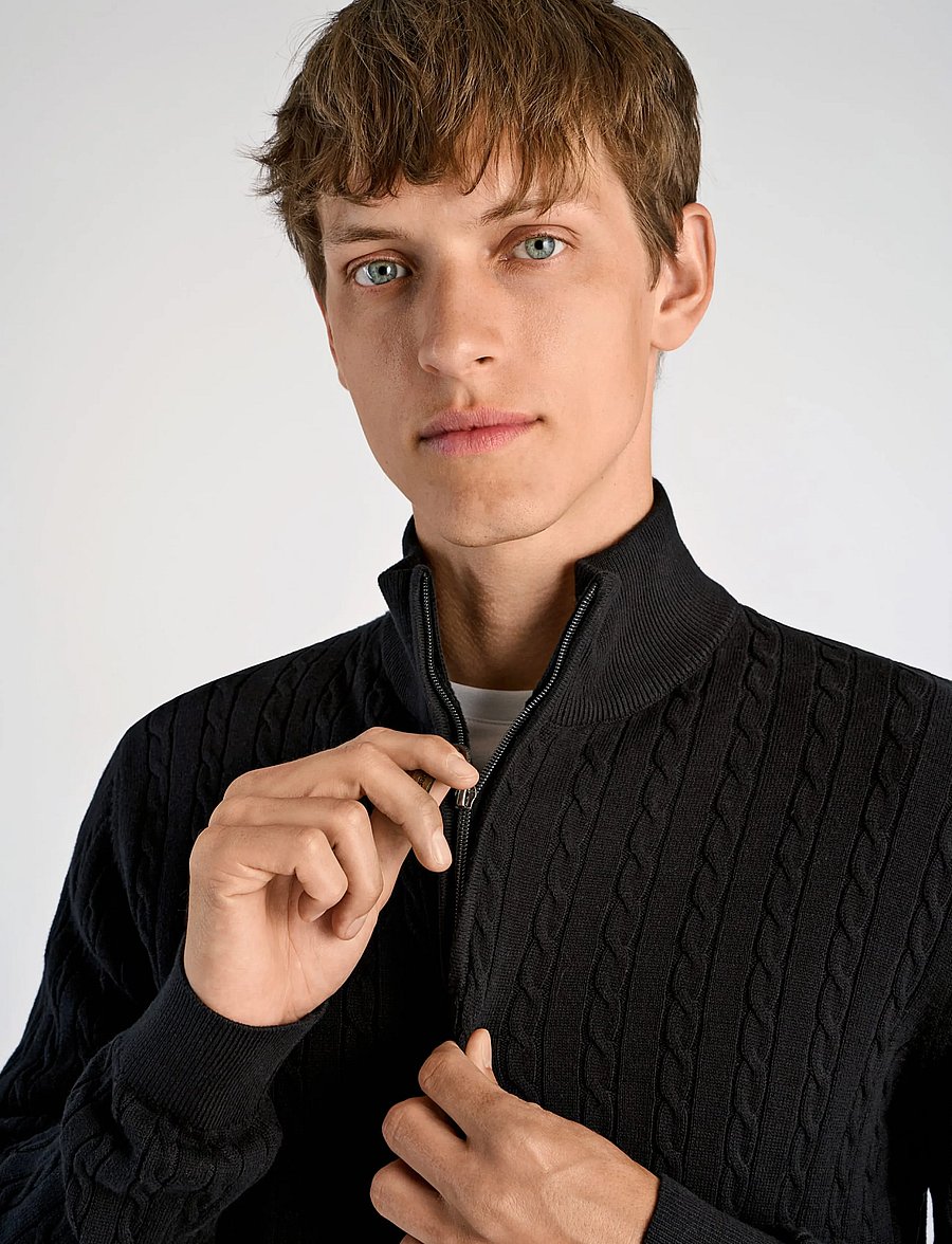 Lindbergh - 1/2 zip cable knit - halfzip strik - black - 5