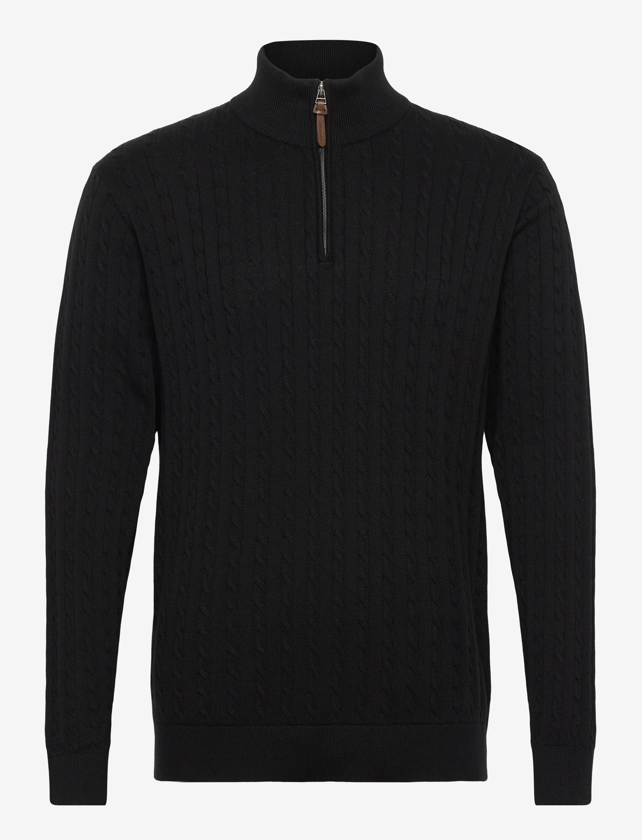 Lindbergh 1/2 zip cable knit - Strik - BLACK / black