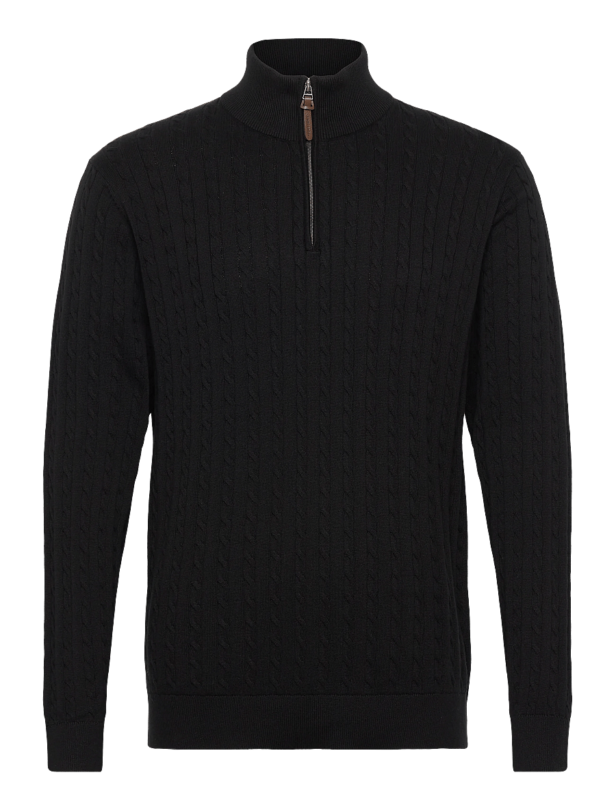 Lindbergh - 1/2 zip cable knit - half zip-tröjor - black - 0