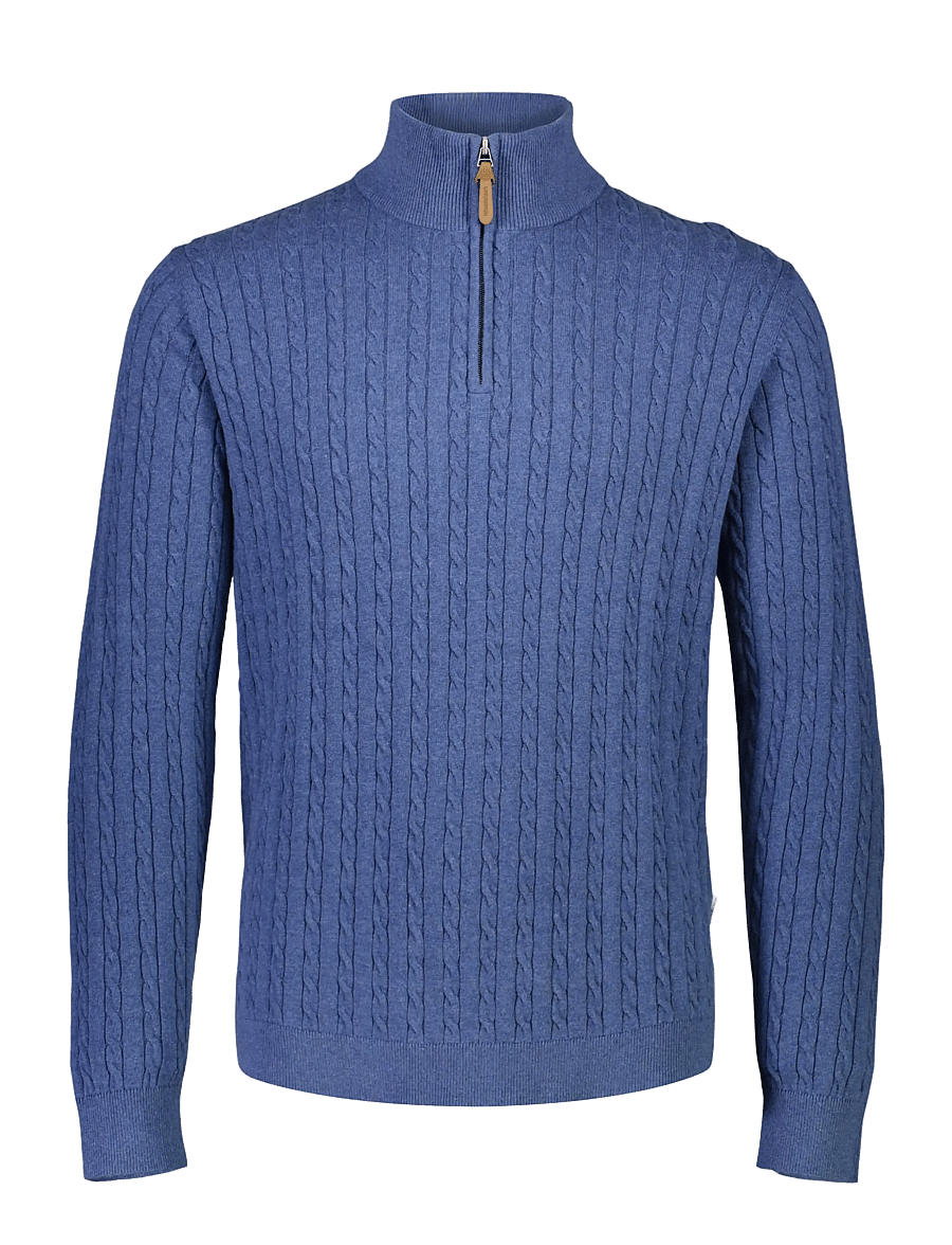Lindbergh - 1/2 zip cable knit - halfzip strik - blue mel - 1