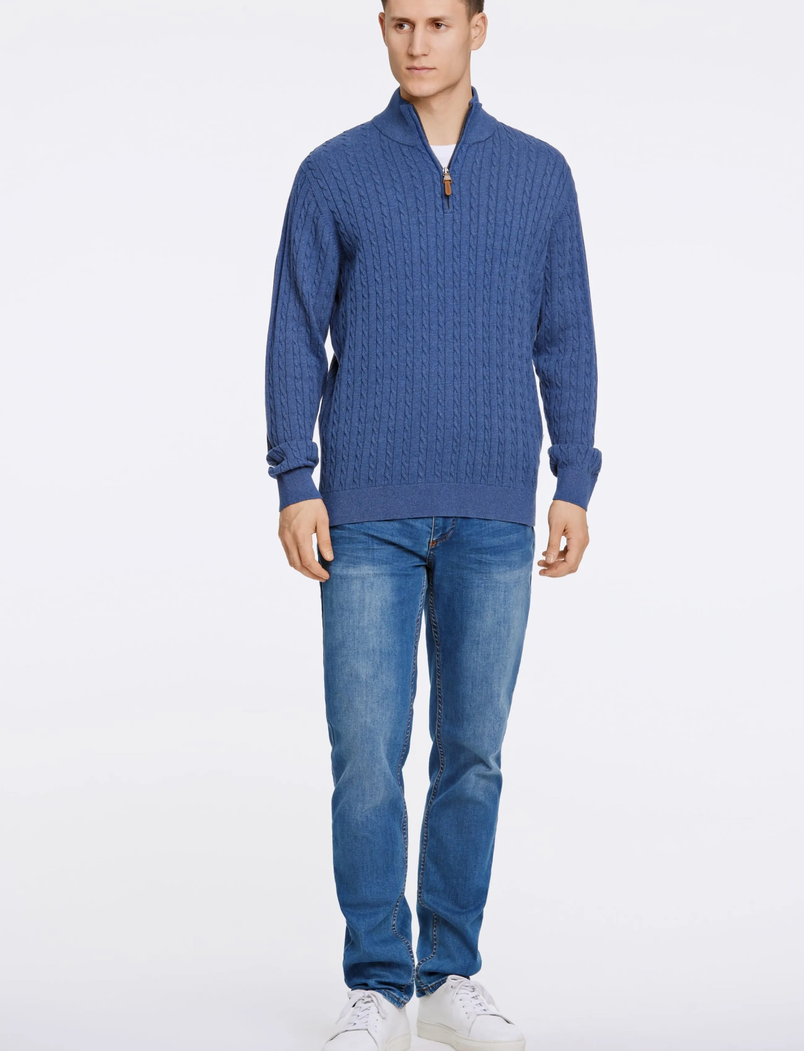 Lindbergh 1/2 Zip Cable Knit, L, Knitwear, Blau - Half Jumpers, Männerswear