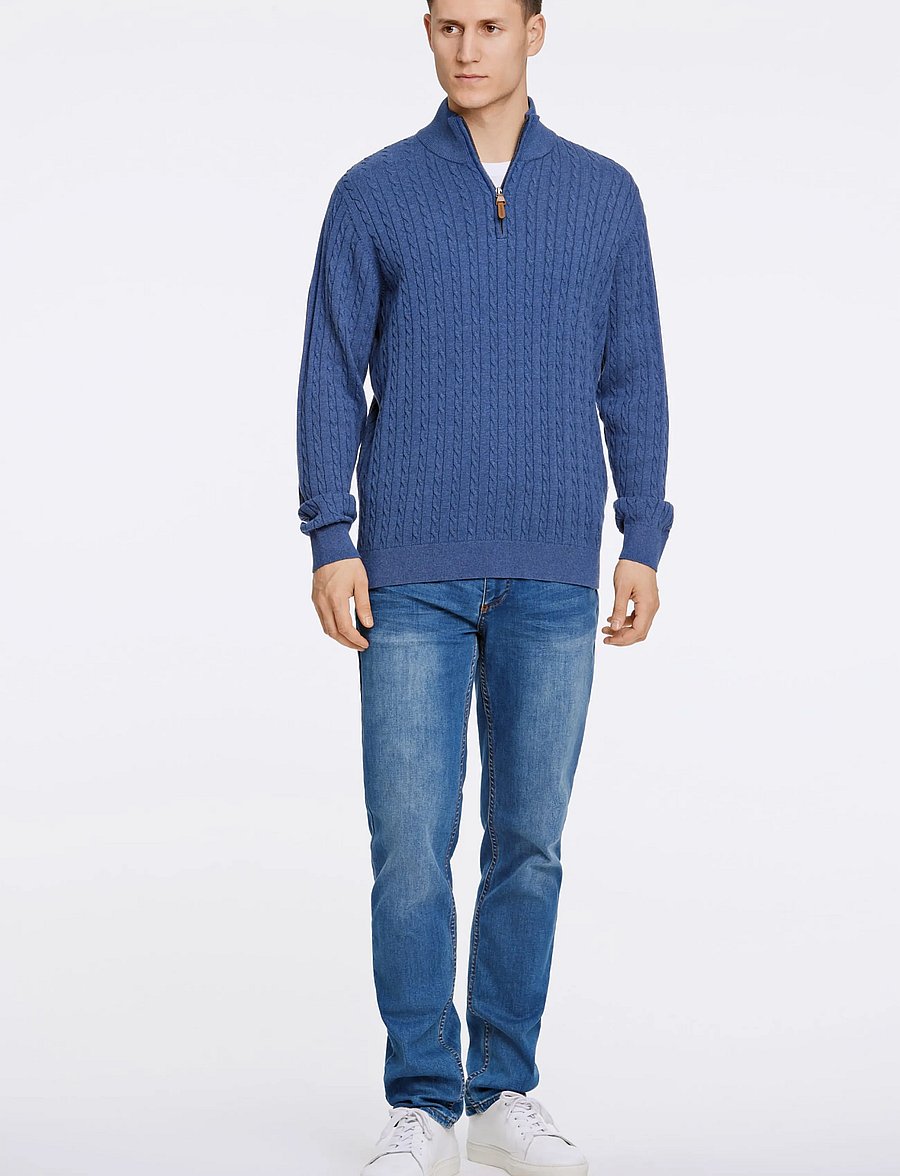 Lindbergh - 1/2 zip cable knit - halfzip strik - blue mel - 0