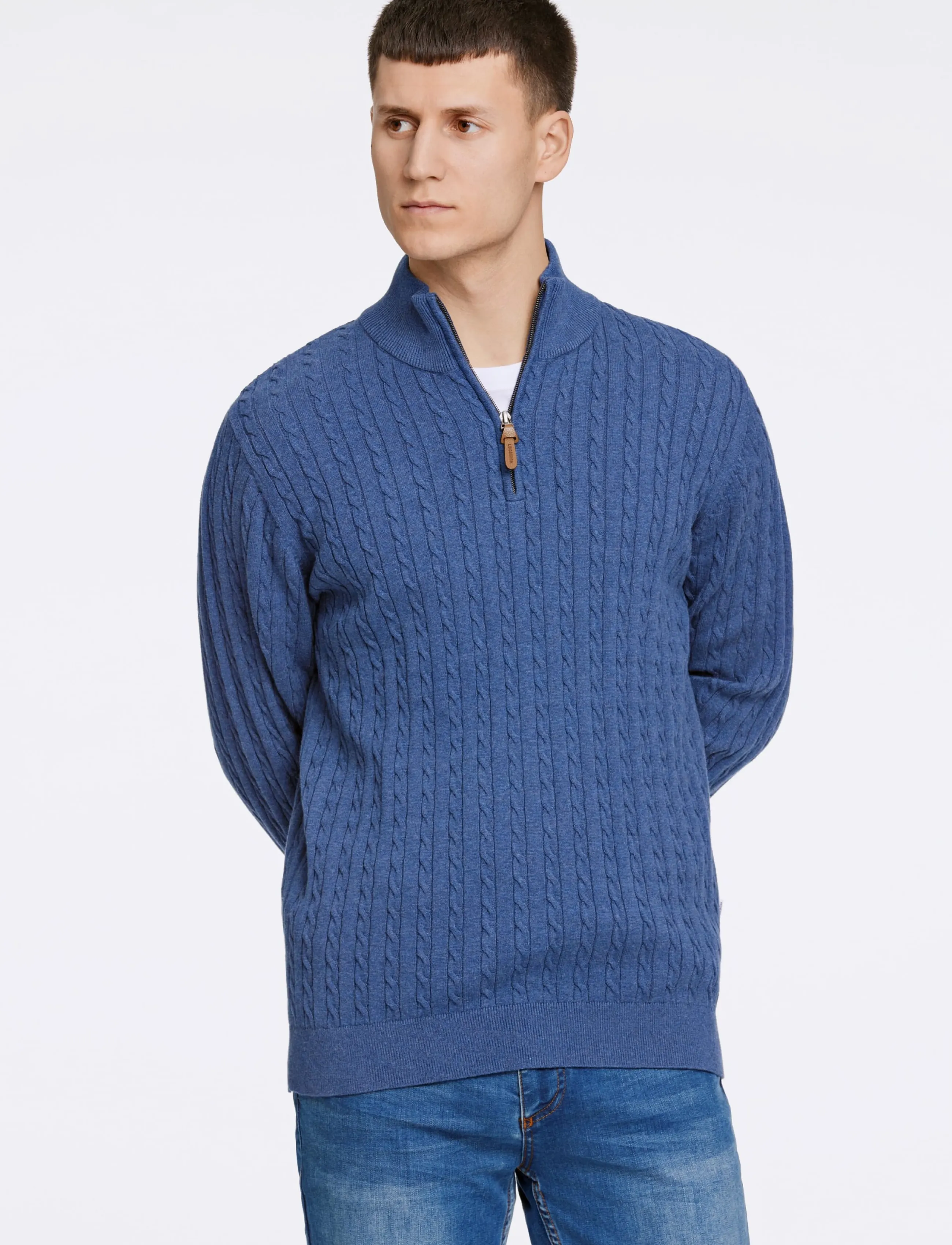 Lindbergh - 1/2 zip cable knit - pullover mit halbem reißverschluss - blue mel - 3