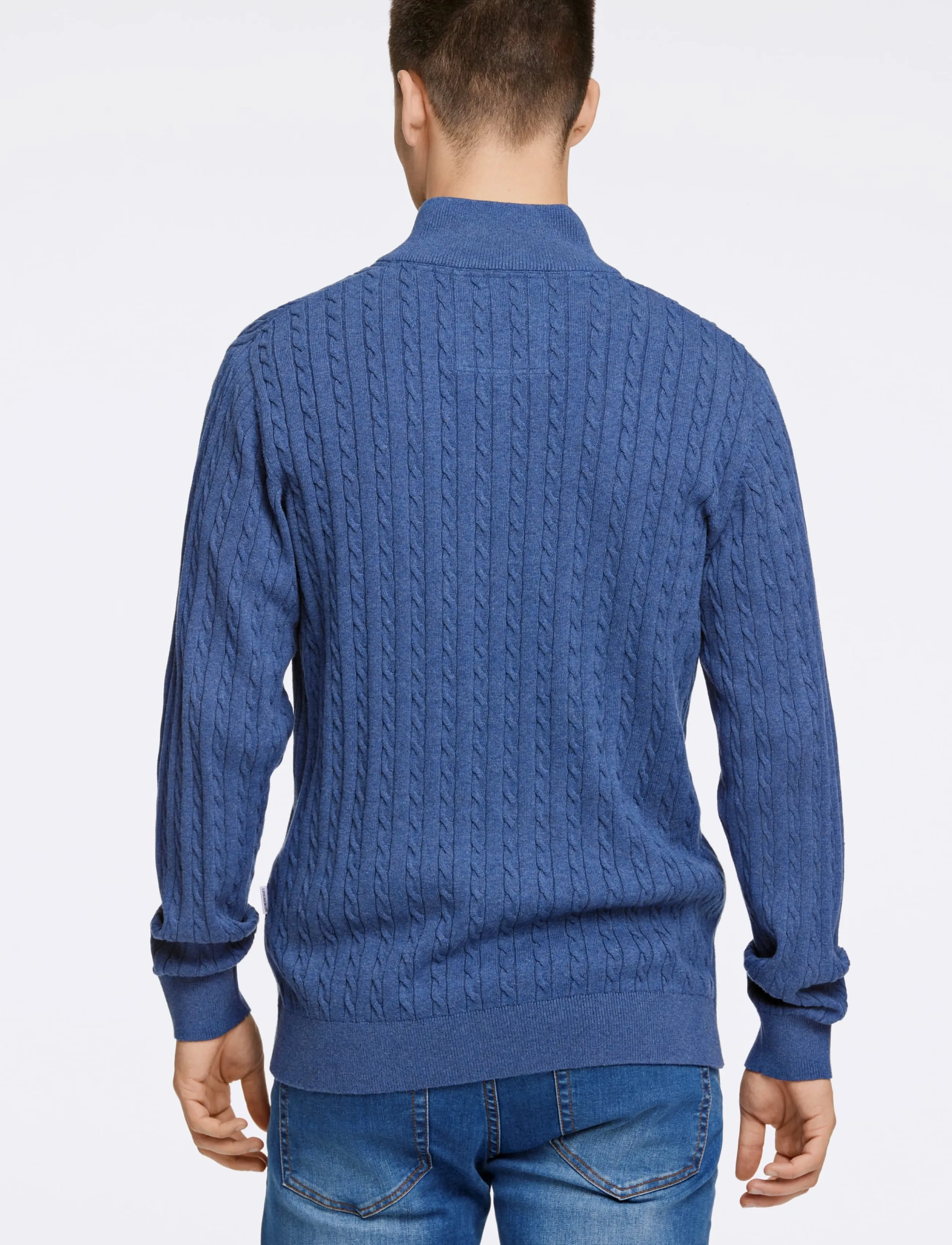Lindbergh - 1/2 zip cable knit - pullover mit halbem reißverschluss - blue mel - 4