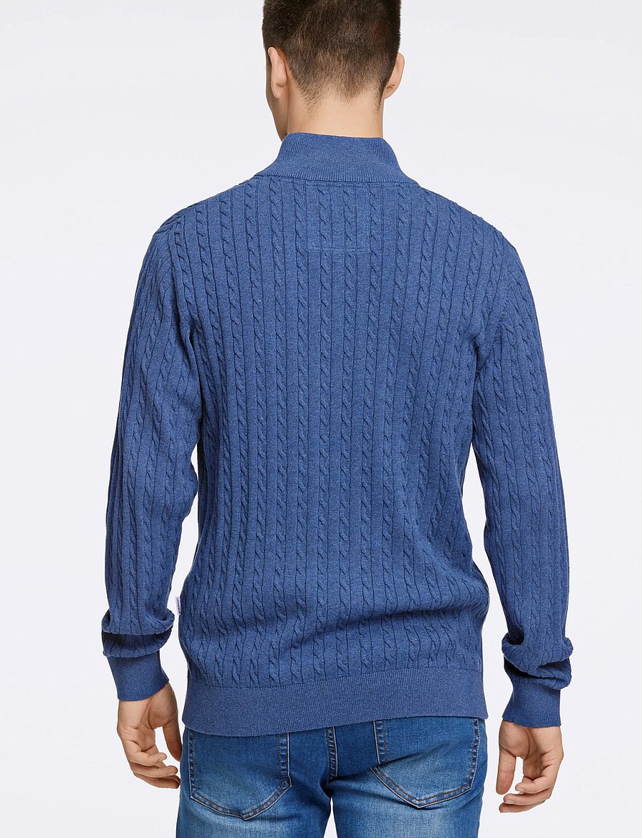 Lindbergh - 1/2 zip cable knit - halfzip strik - blue mel - 4