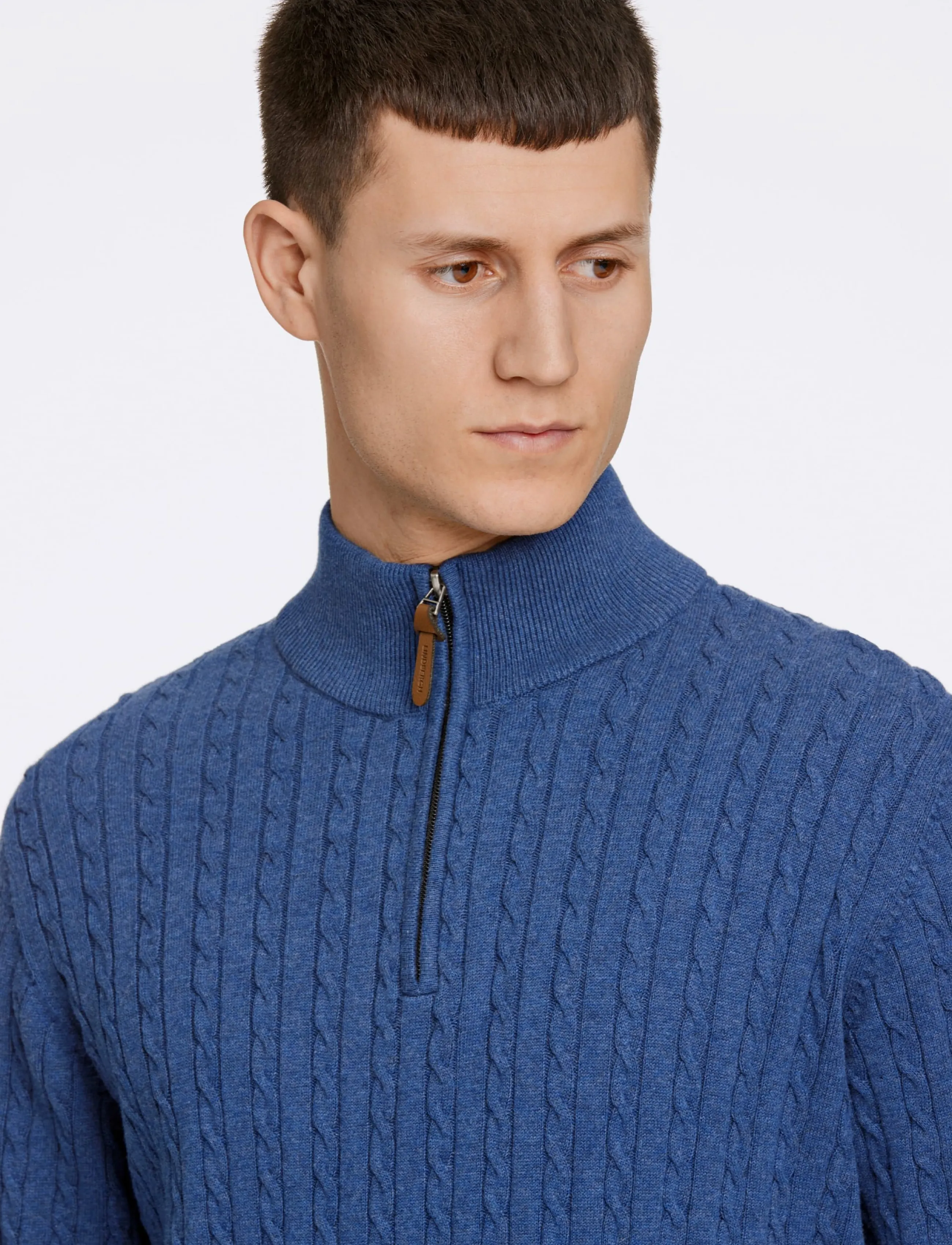 Lindbergh - 1/2 zip cable knit - pullover mit halbem reißverschluss - blue mel - 5