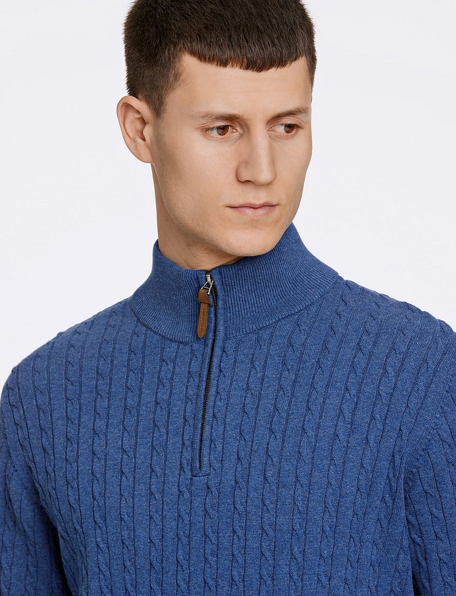 Lindbergh - 1/2 zip cable knit - halfzip strik - blue mel - 5