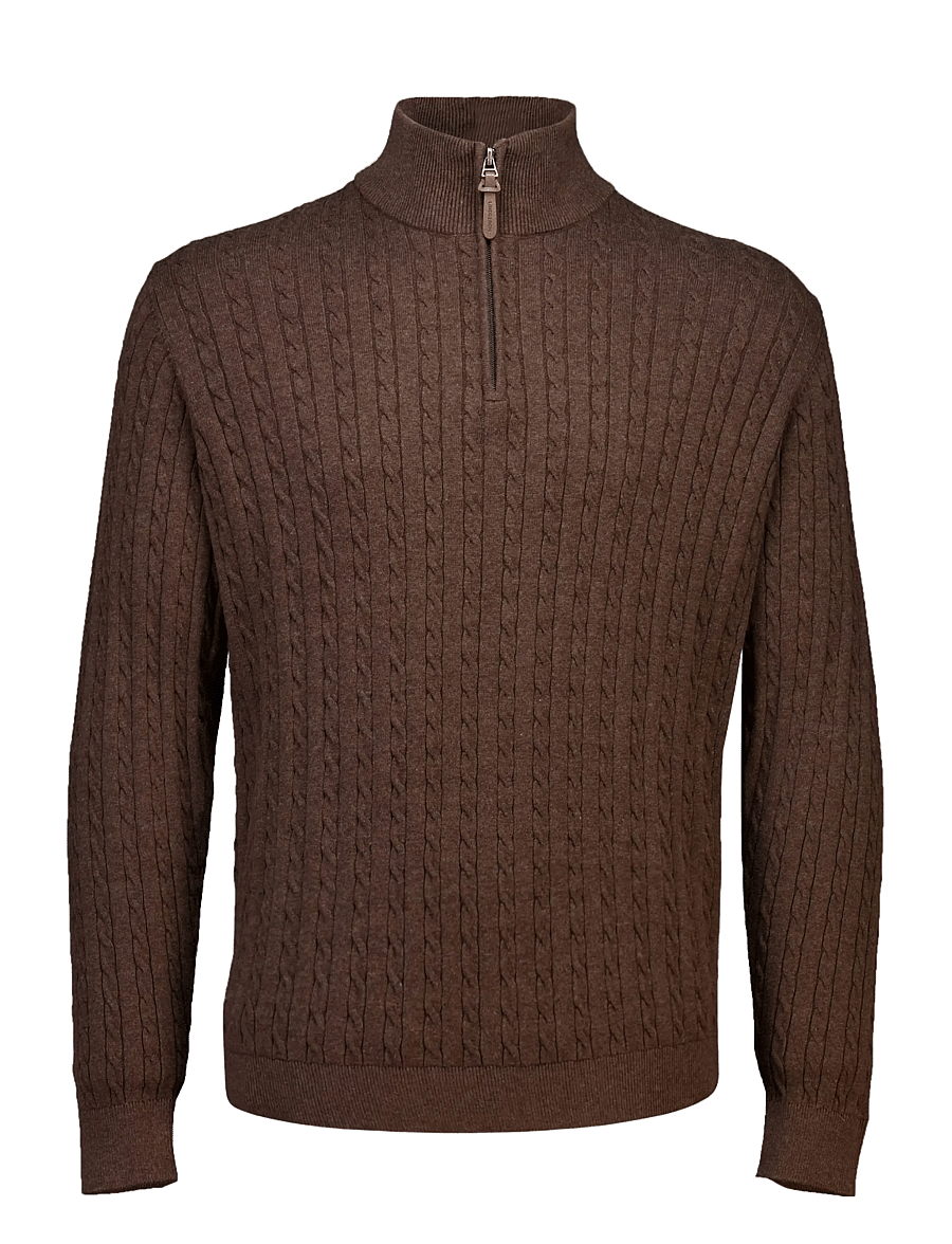 Lindbergh - 1/2 zip cable knit - half zip-tröjor - mid brown mel - 1