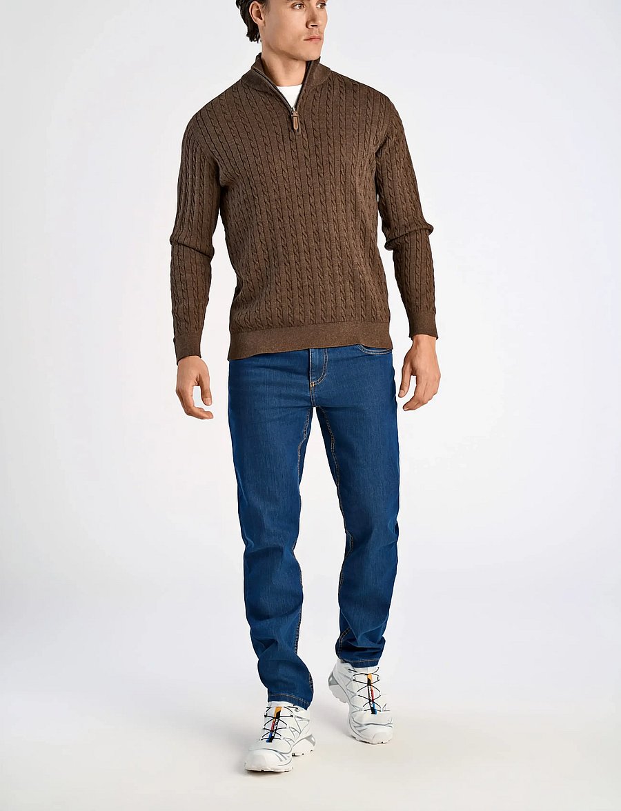 Lindbergh - 1/2 zip cable knit - half zip-tröjor - mid brown mel - 0