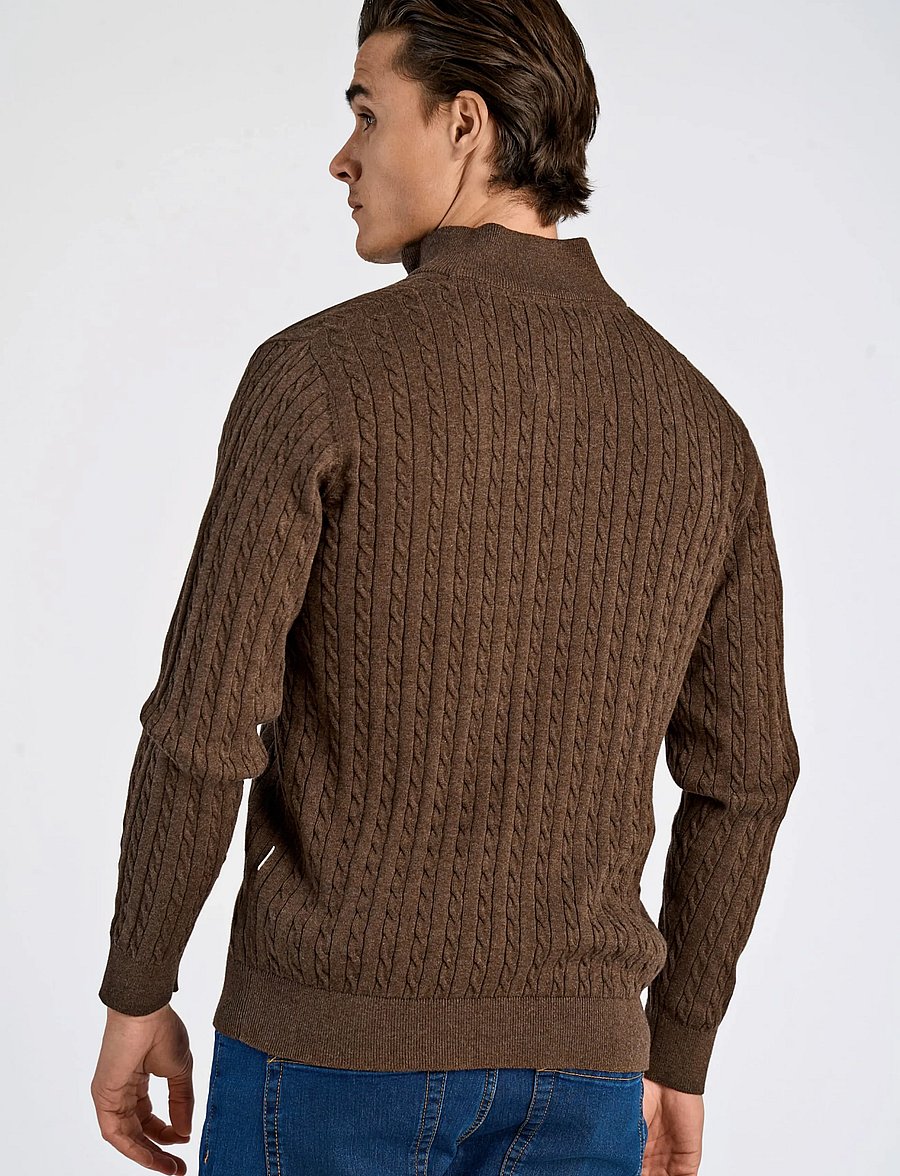 Lindbergh - 1/2 zip cable knit - half zip-tröjor - mid brown mel - 4