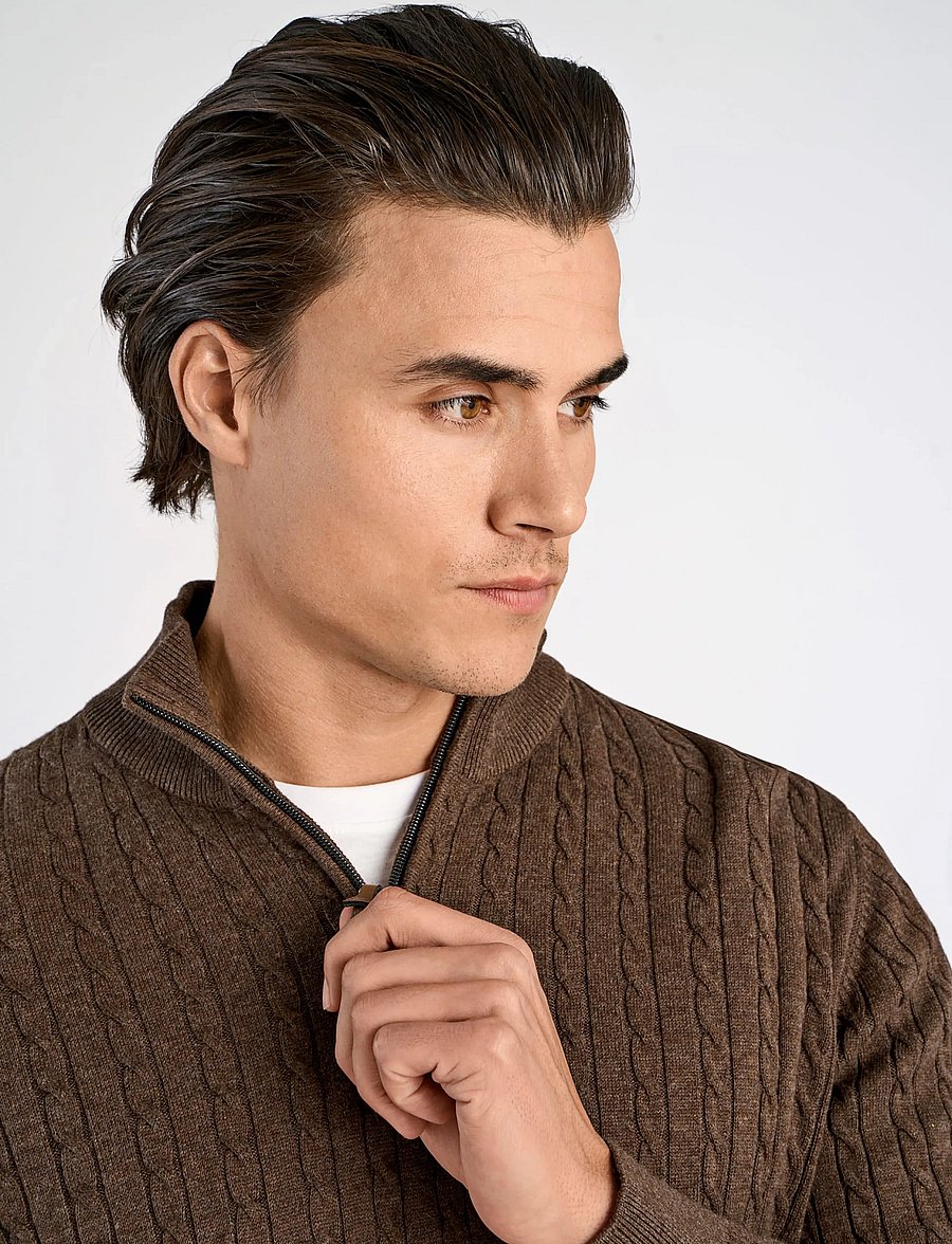 Lindbergh - 1/2 zip cable knit - half zip-tröjor - mid brown mel - 5