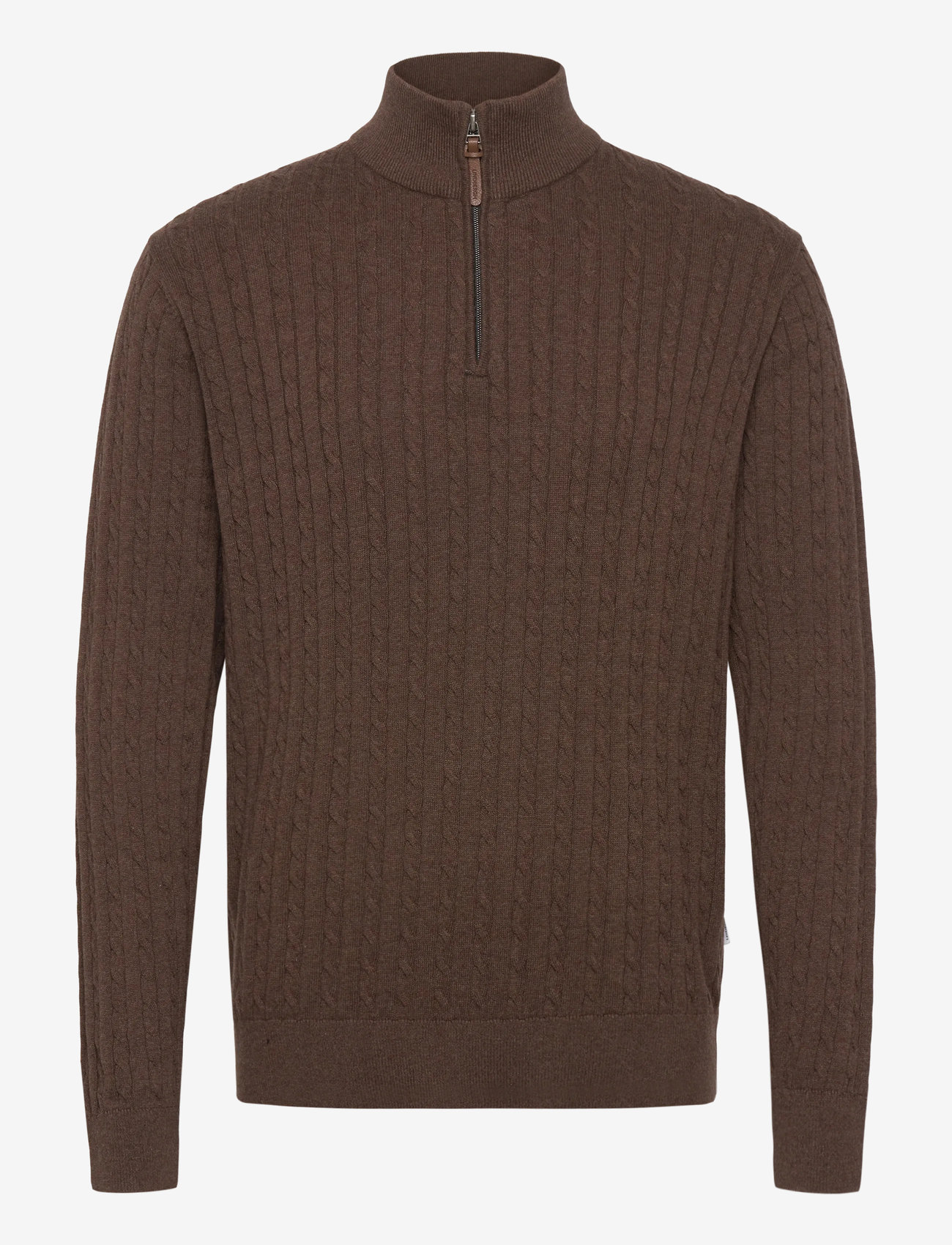 Lindbergh - 1/2 zip cable knit - half zip-tröjor - mid brown mel - 0