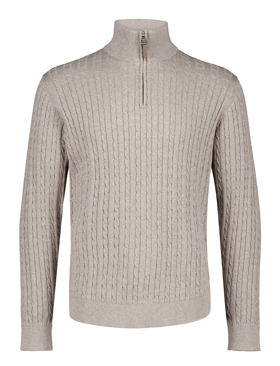 Lindbergh - 1/2 zip cable knit - half zip jumpers - mid sand mel - 1