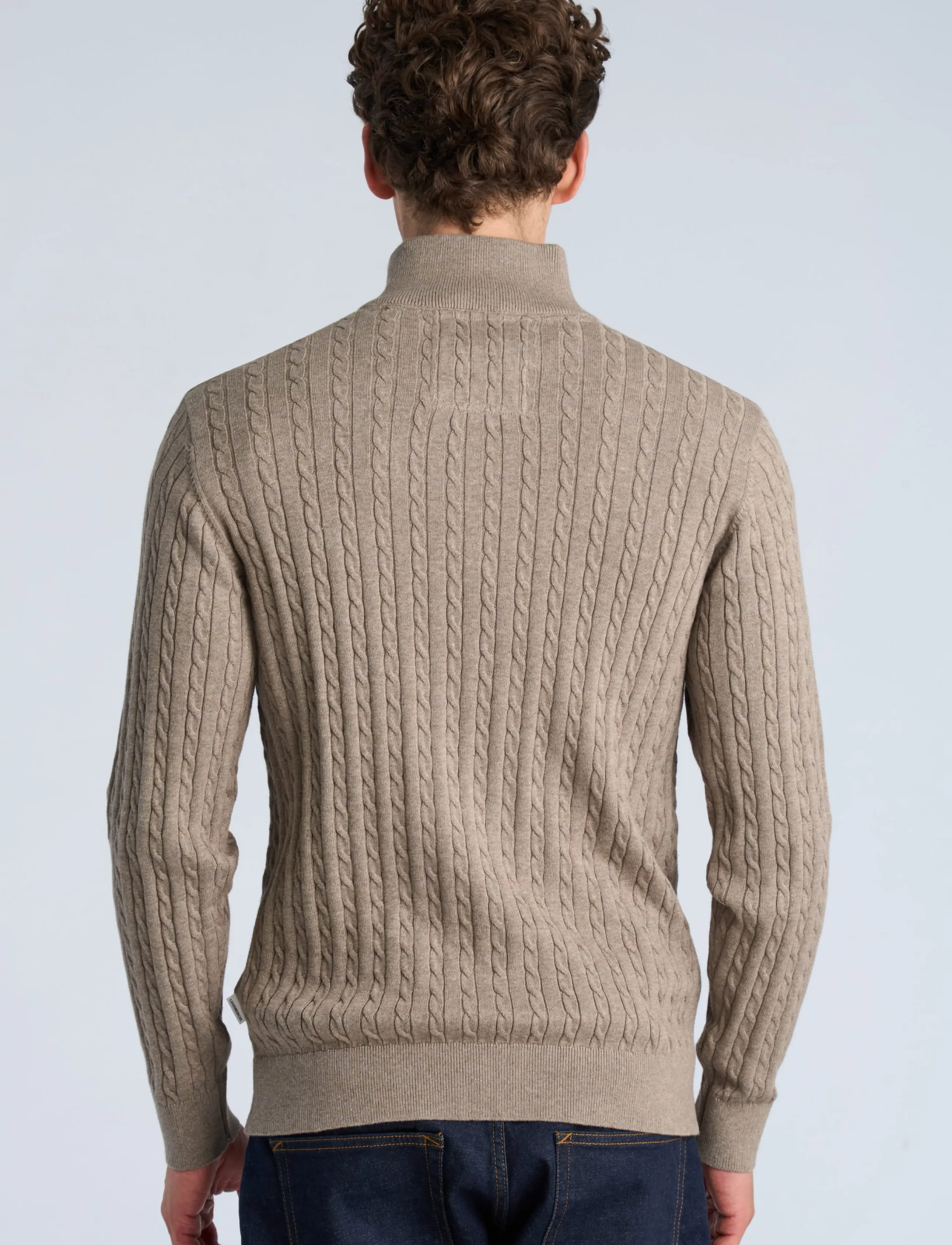 Lindbergh - 1/2 zip cable knit - pullover mit halbem reißverschluss - mid sand mel - 4