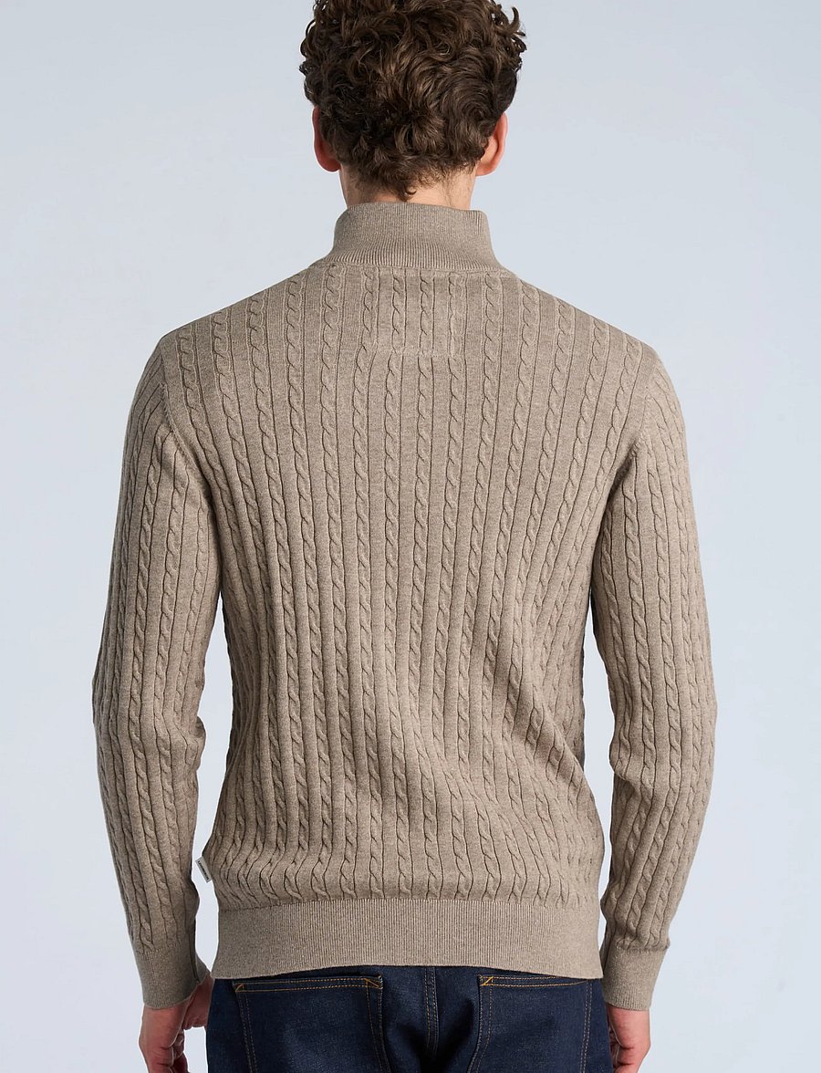 Lindbergh - 1/2 zip cable knit - half zip jumpers - mid sand mel - 4