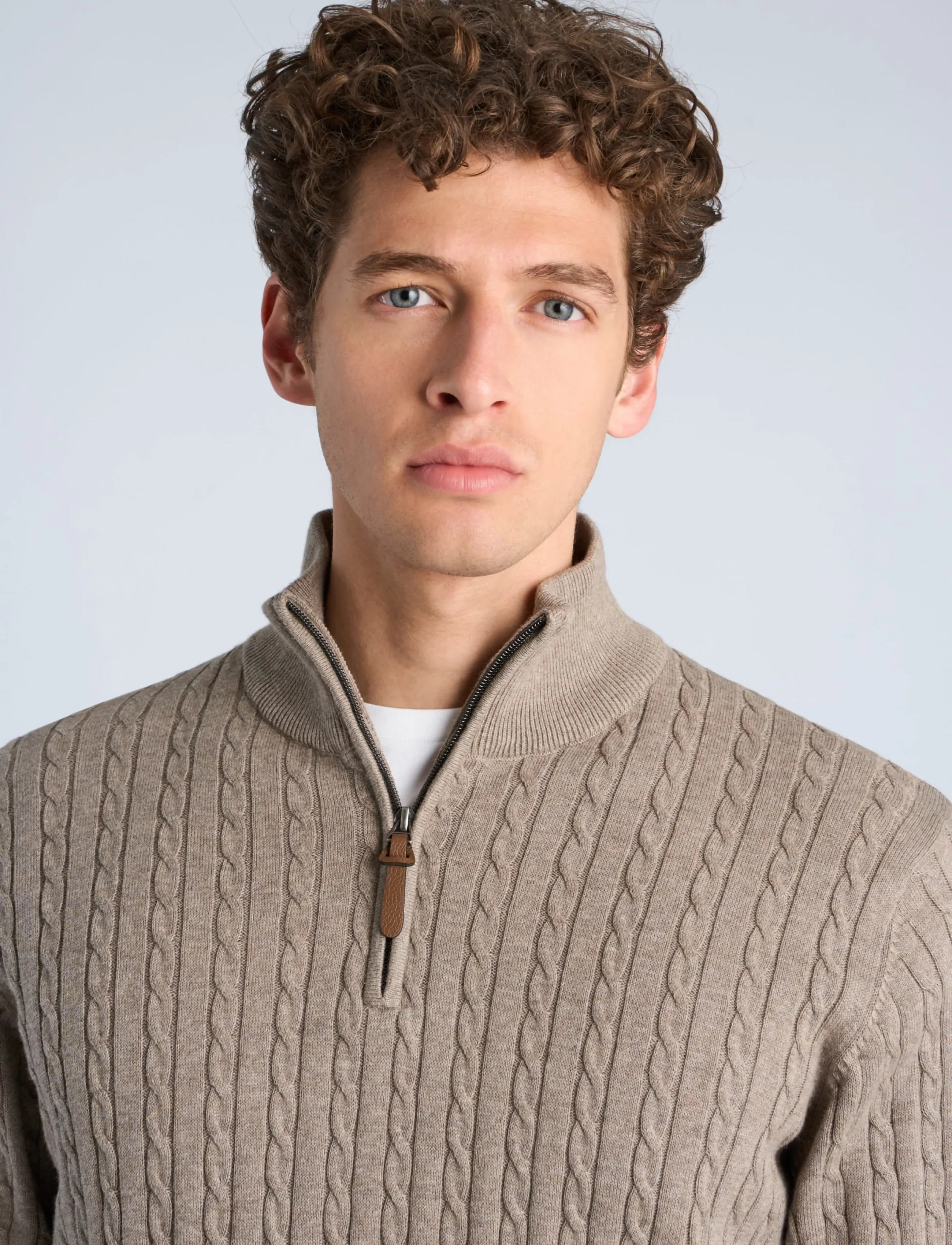 Lindbergh - 1/2 zip cable knit - pullover mit halbem reißverschluss - mid sand mel - 5