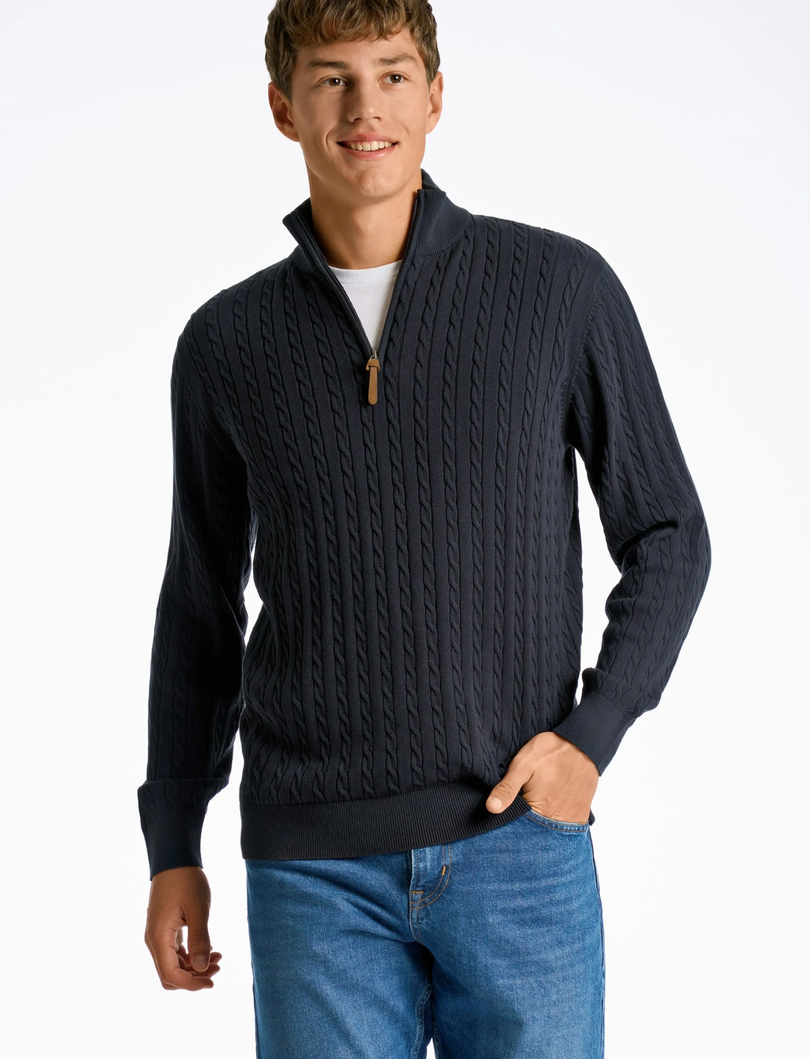 Lindbergh - 1/2 zip cable knit - pullover mit halbem reißverschluss - navy - 3