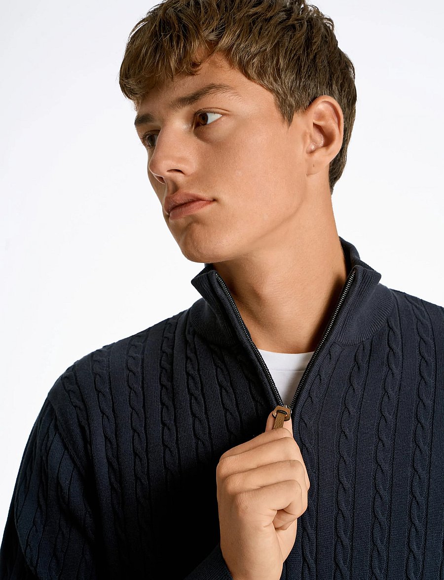 Lindbergh - 1/2 zip cable knit - pullover mit halbem reißverschluss - navy - 5