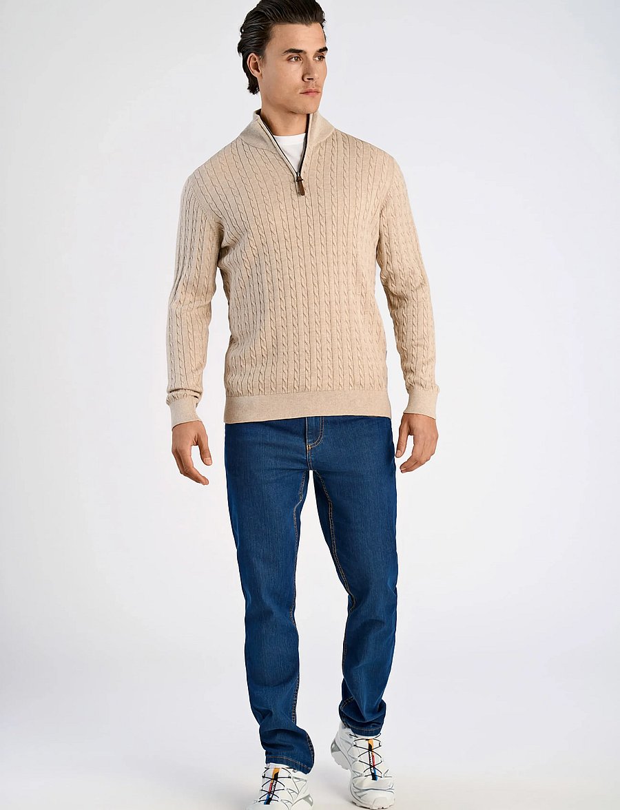 Lindbergh - 1/2 zip cable knit - half zip jumpers - off white mel - 0