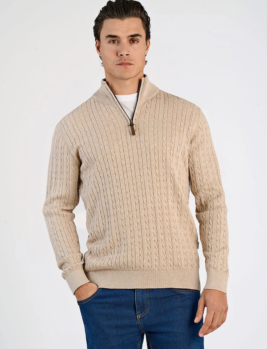 Lindbergh - 1/2 zip cable knit - half zip jumpers - off white mel - 3