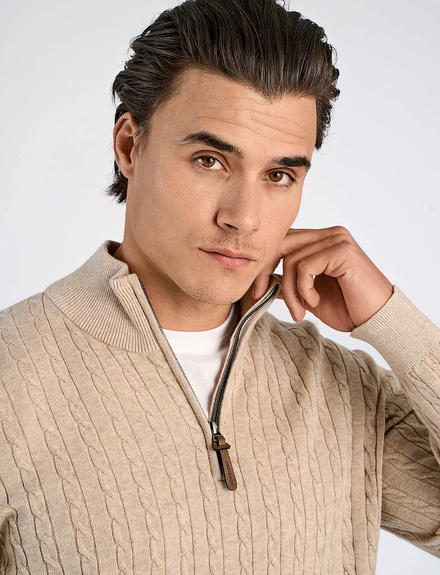 Lindbergh - 1/2 zip cable knit - half zip jumpers - off white mel - 5
