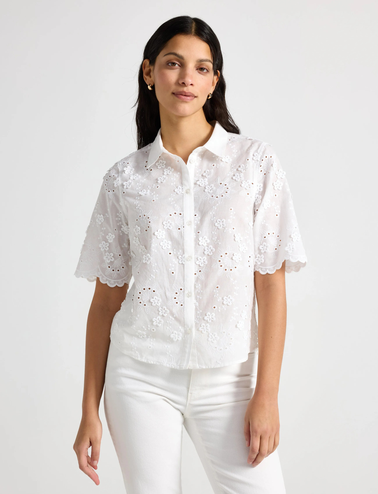Lindex Blouse With Broderie Anglaise - White - XS