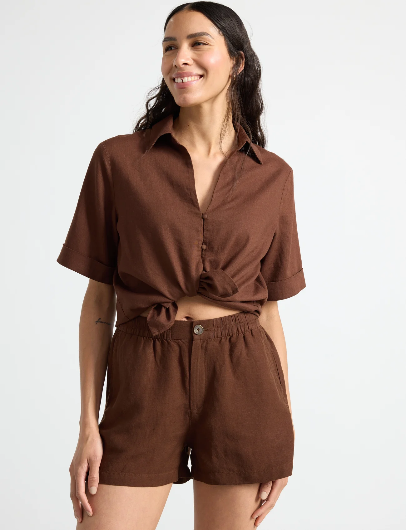 Lindex - Shirt Edda - linnen overhemden - brown - 1