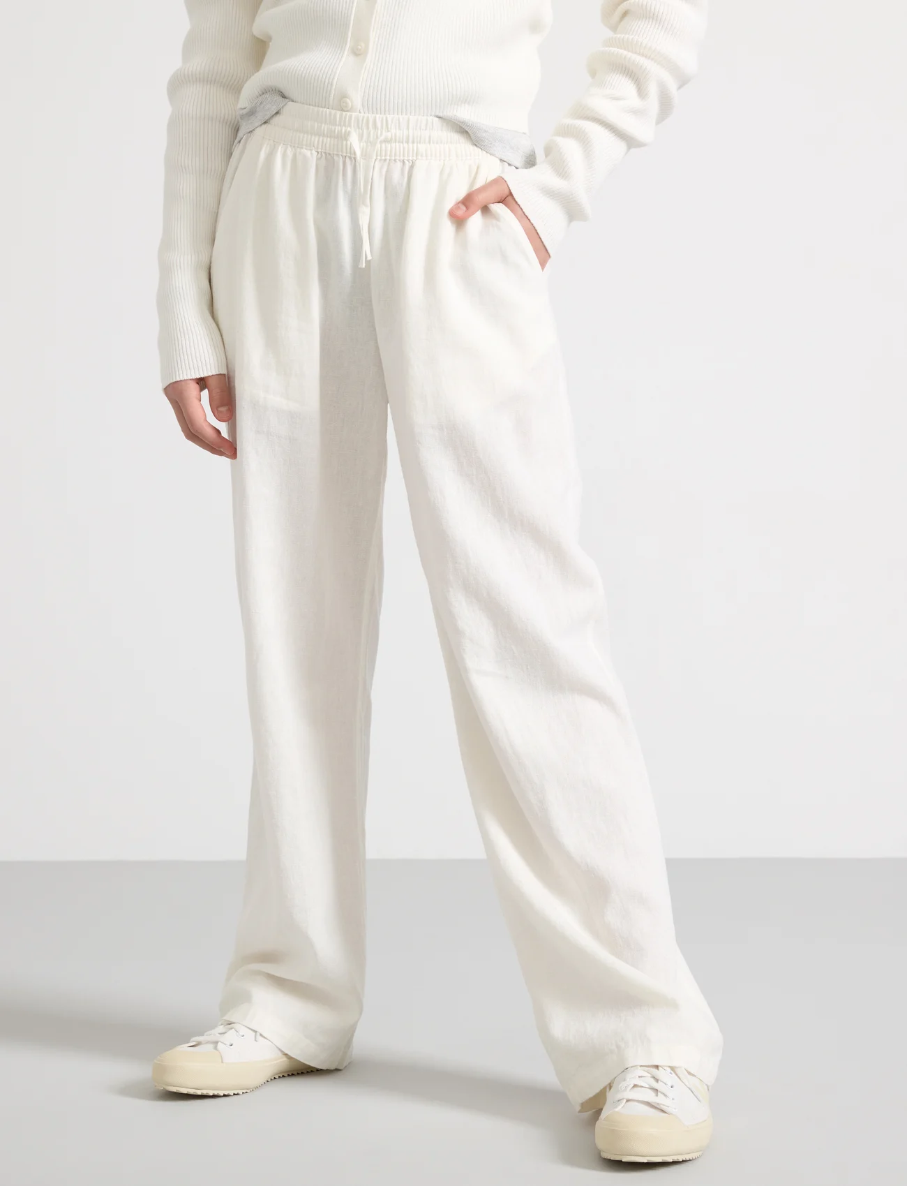 Lindex - Trousers linen - pantalons - off white - 0
