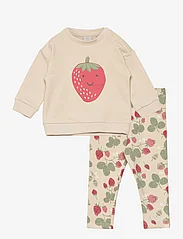 Lindex - Set sweatshirt leggings strawb - zestawy z długim rękawem - light beige - 0