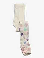 Tights SG cotton w hearts aop - OFF WHITE