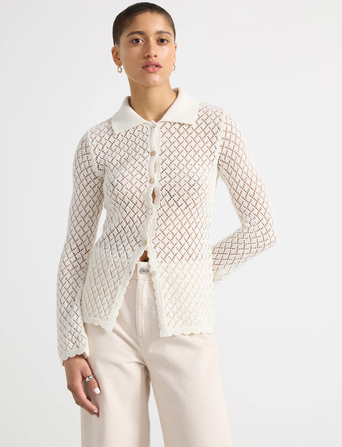 Lindex - Shirt knitted Pegha - pitkähihaiset kauluspaidat - off white - 0