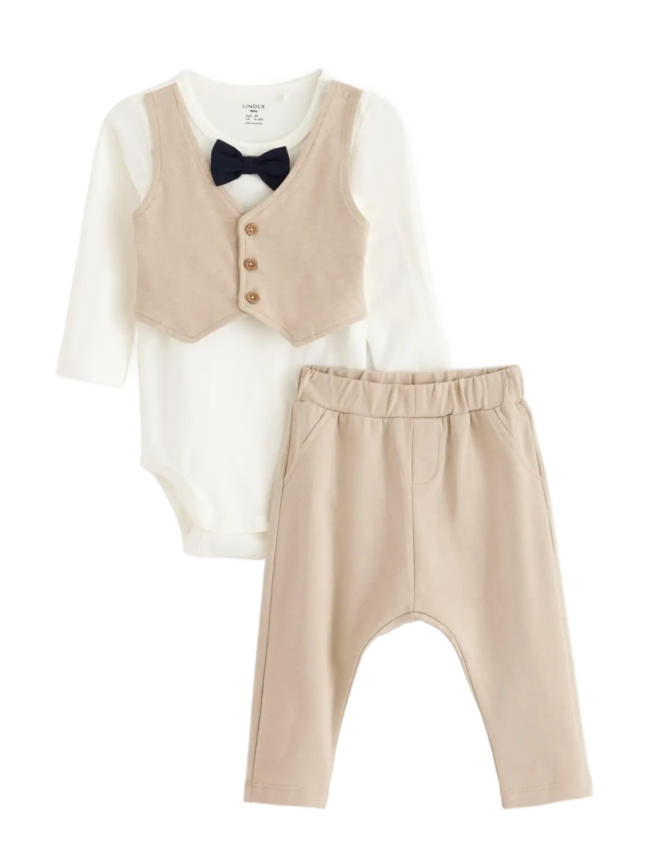 Lindex Set Body Vest Joggers, 68, Beige, Sæt > Sæt Med Krop, Børn