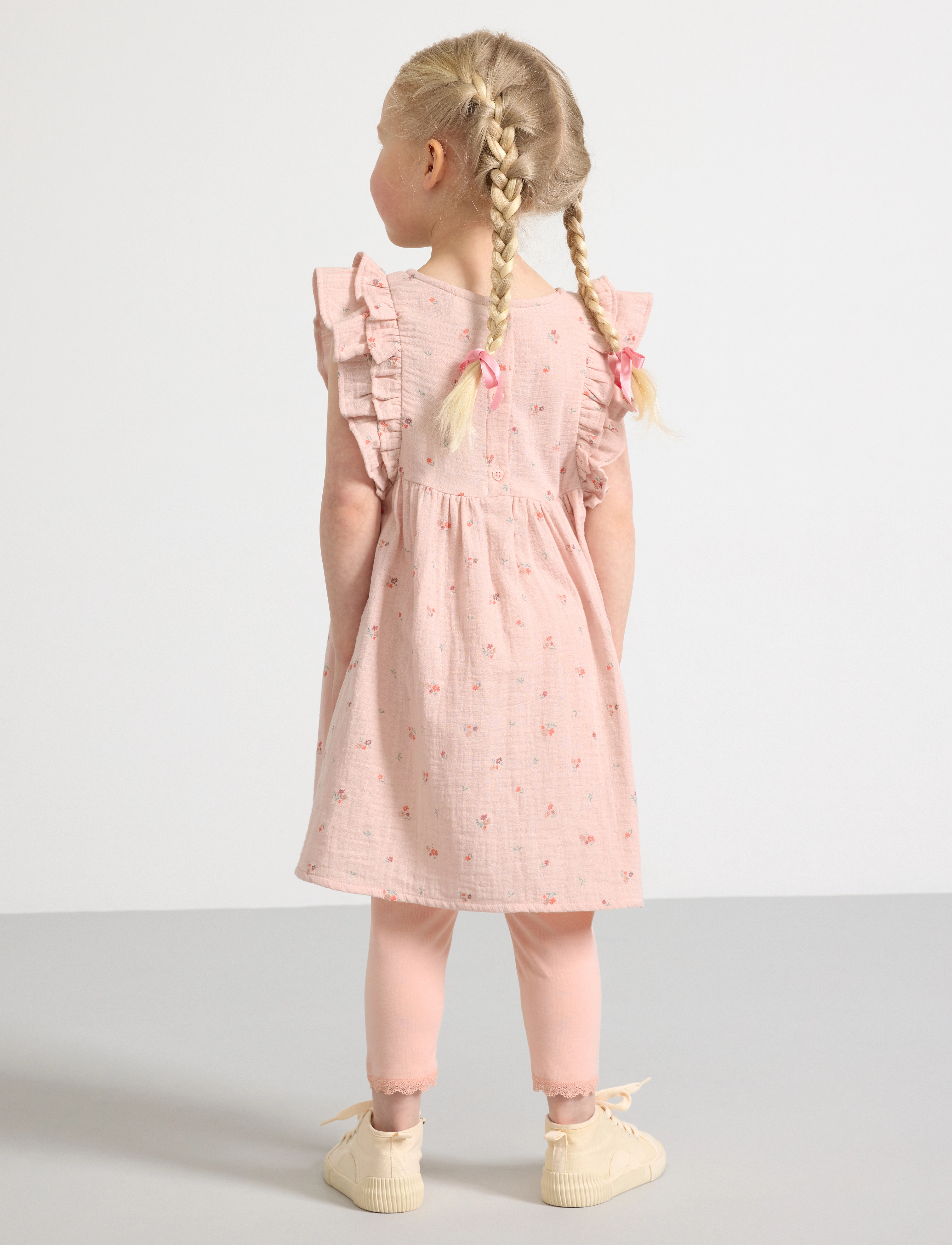 Lindex - dress gauze frill sleeve AOP - light dusty pink - 3