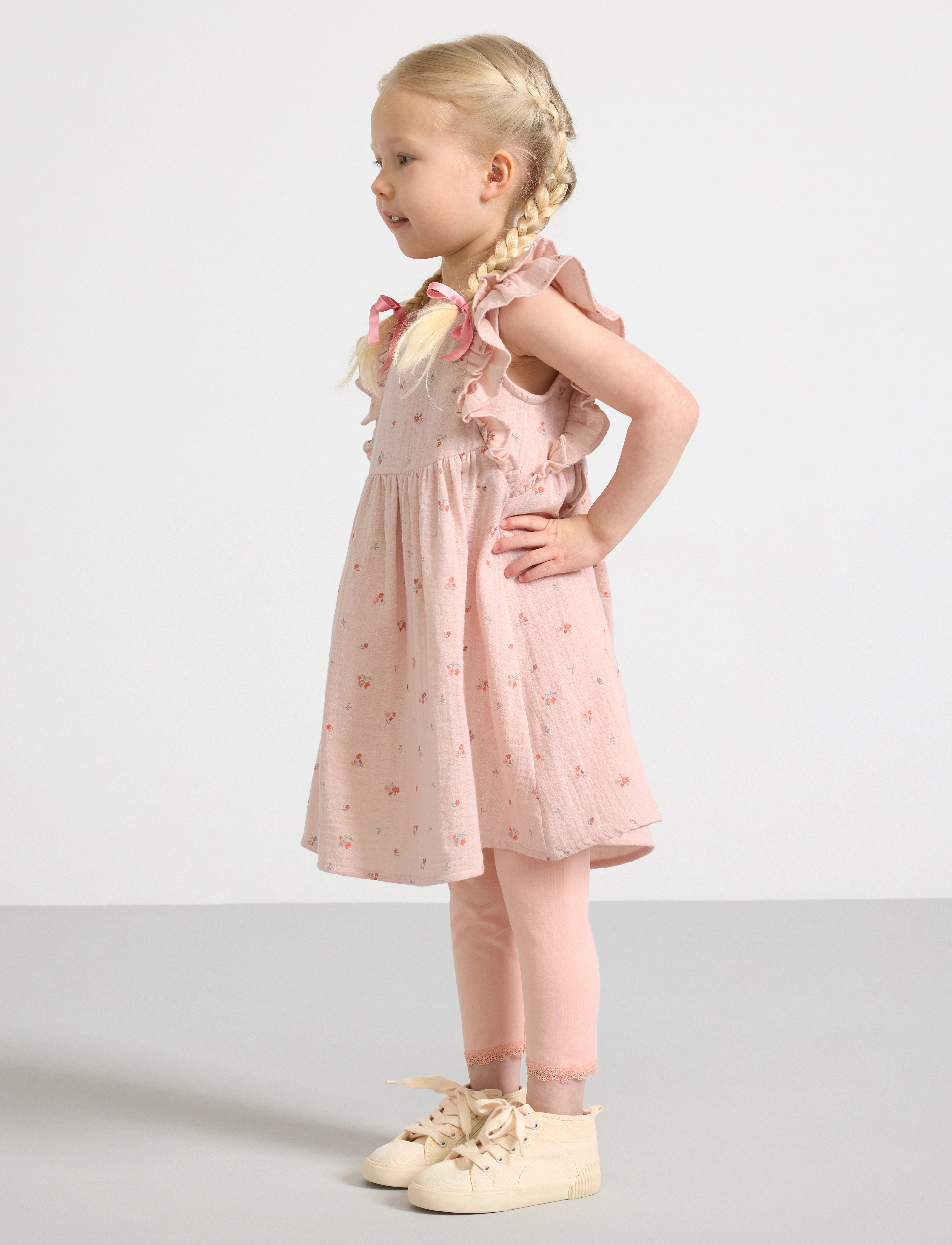 Lindex - dress gauze frill sleeve AOP - light dusty pink - 4