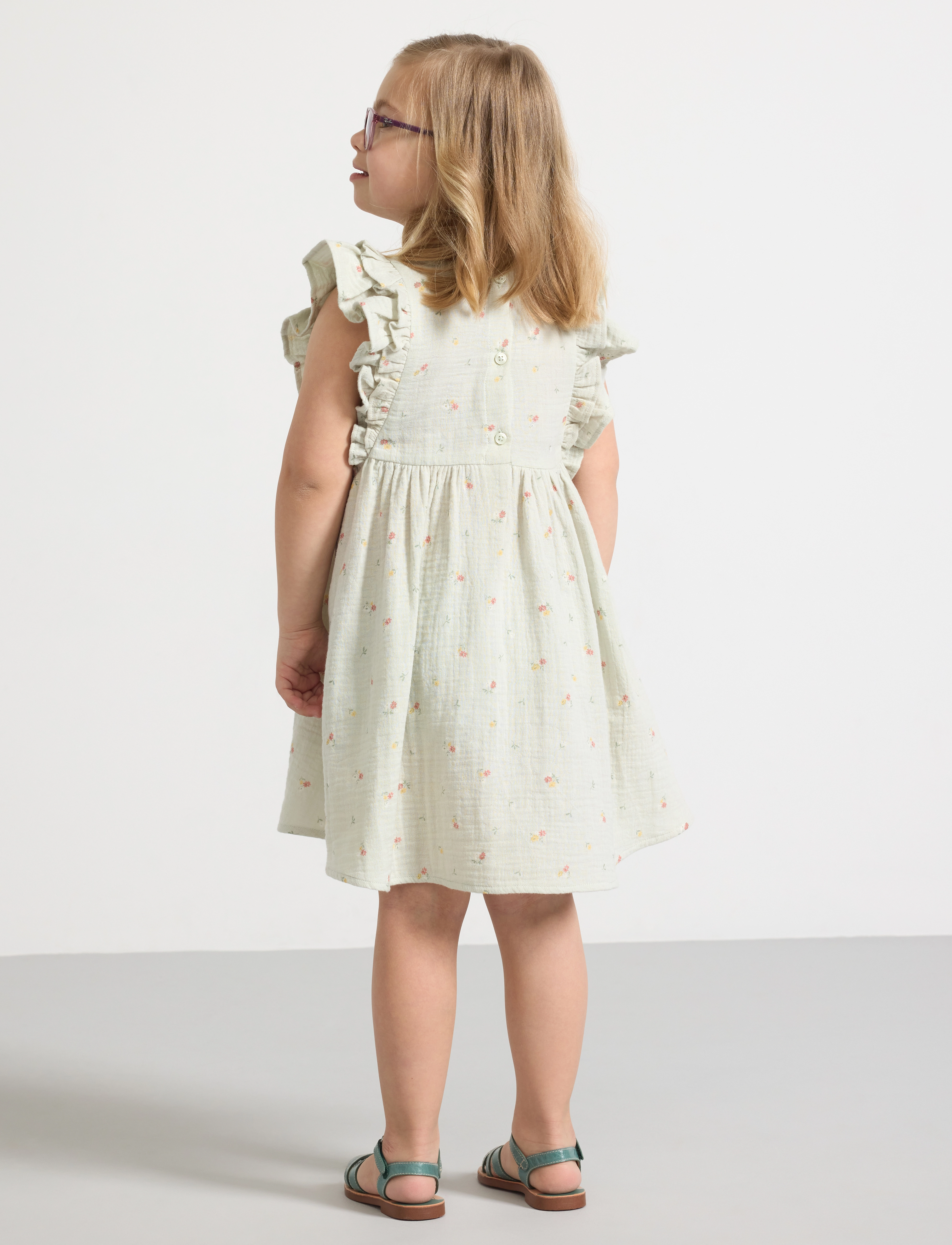 Lindex - dress gauze frill sleeve AOP - light green - 3